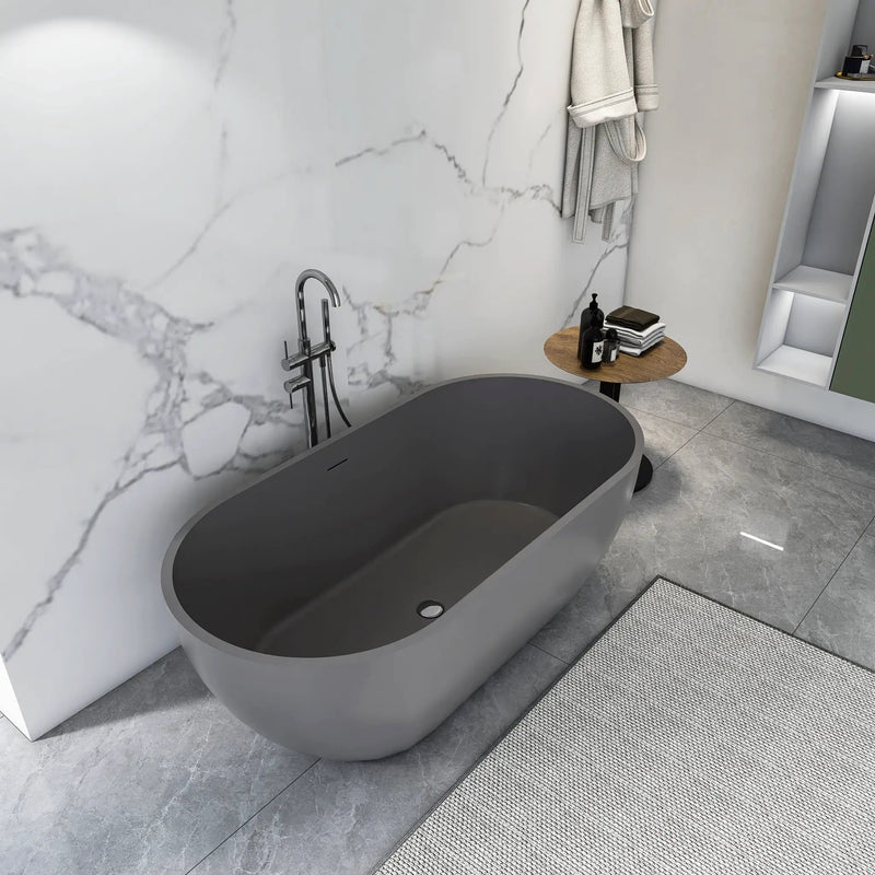 63 Inch Solid Surface Oval Shape Freestanding Bathtub by HouseOfZazla