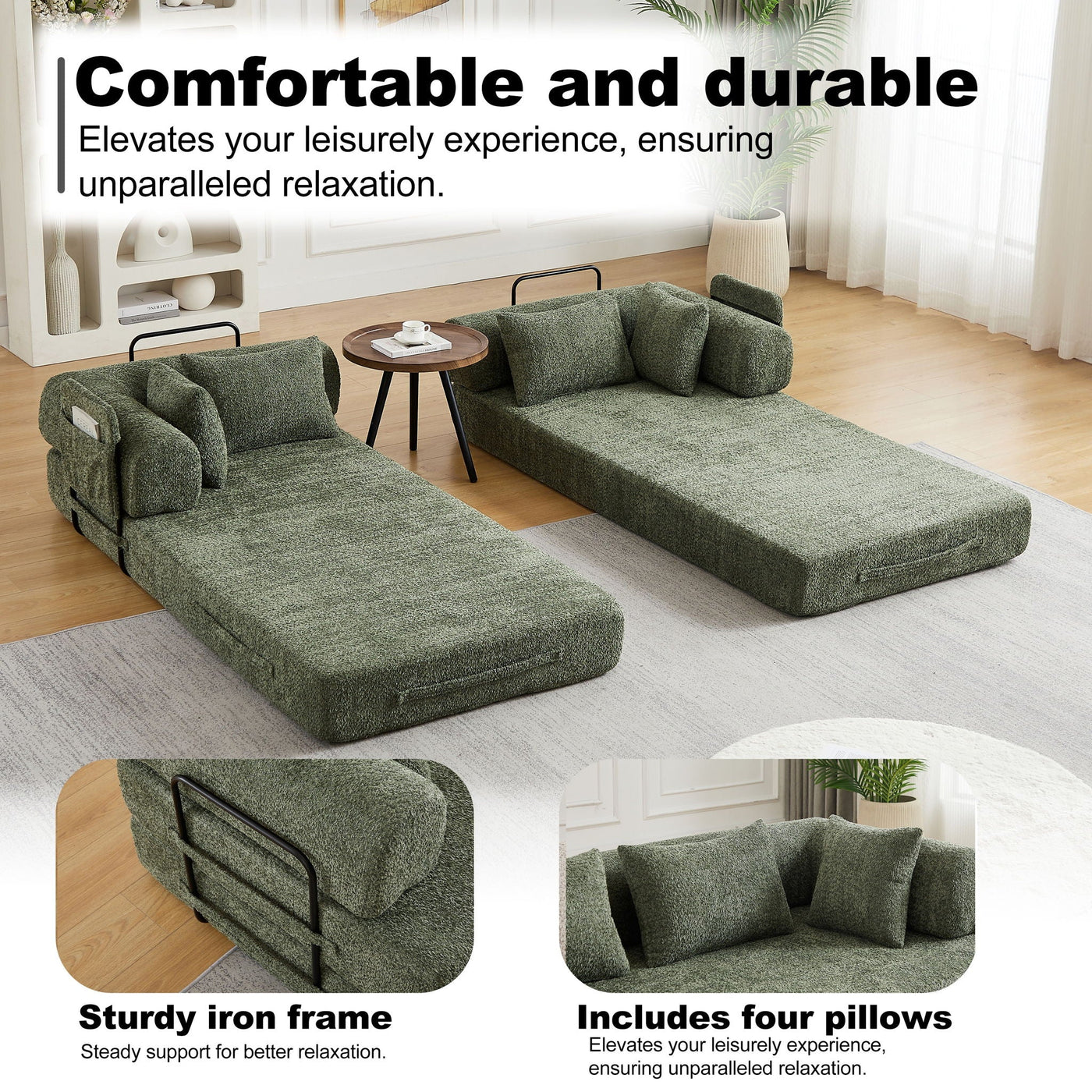 Convertible Sleeper Sofa Bed With Cylindrical Pillow by HouseOfZazla