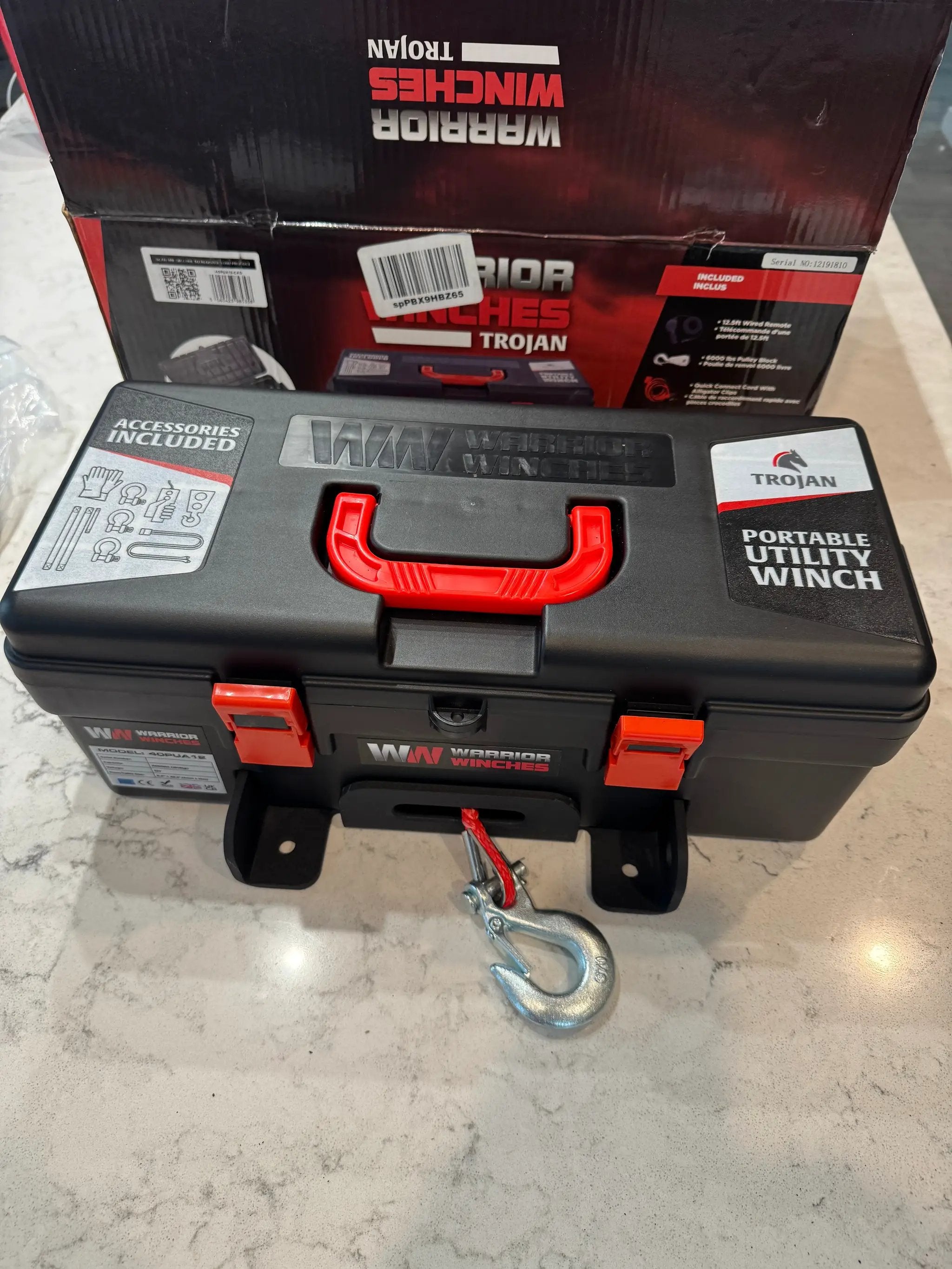 Trojan Portable 12v Electric Winch 4,000lbs - ATV/UTV Winch with Synthetic Rope, Easy to Carry, No Installation – Ideal for Truck, Off by Selzalot