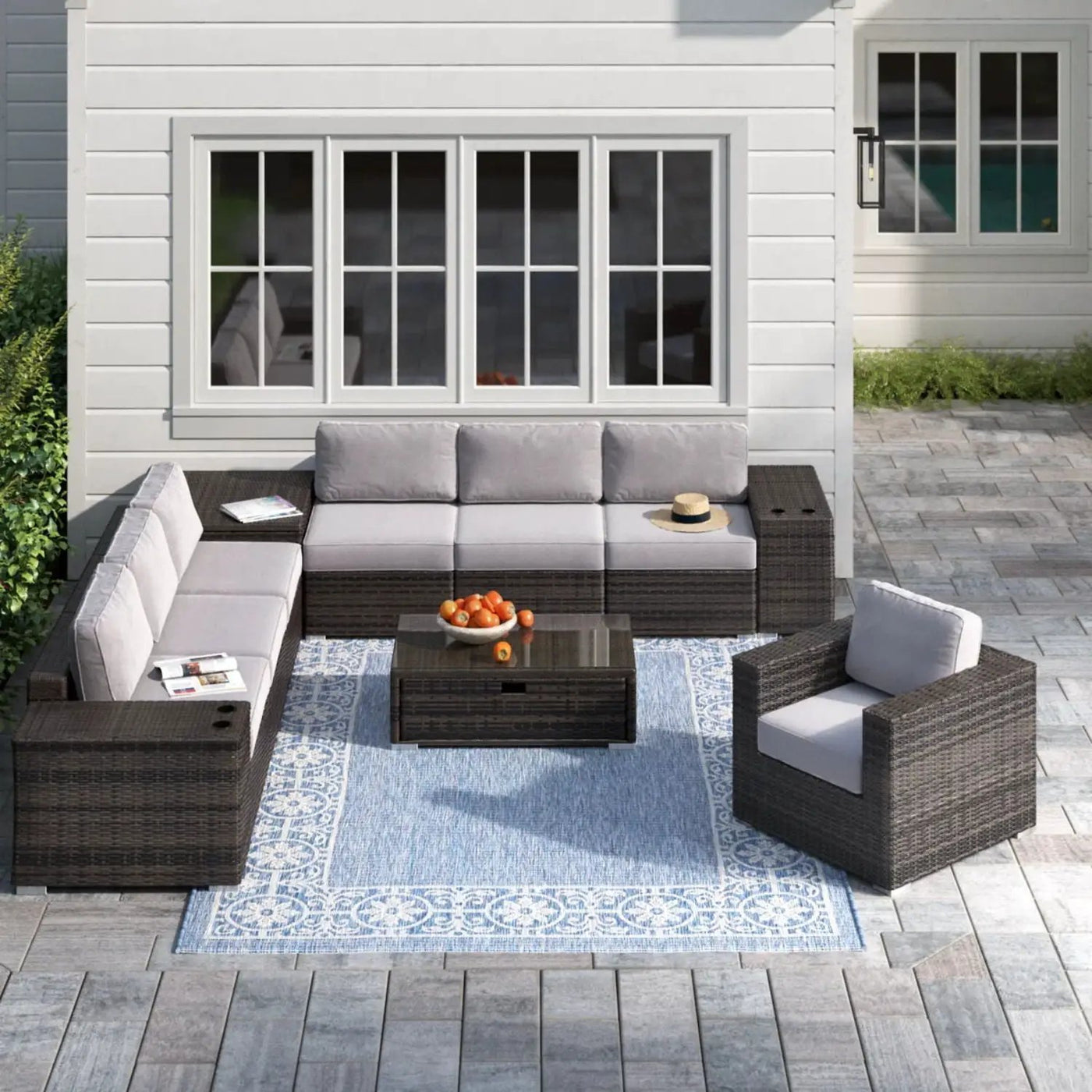 Modern Patio Rattan Sectional Set With Cushions by HouseOfZazla