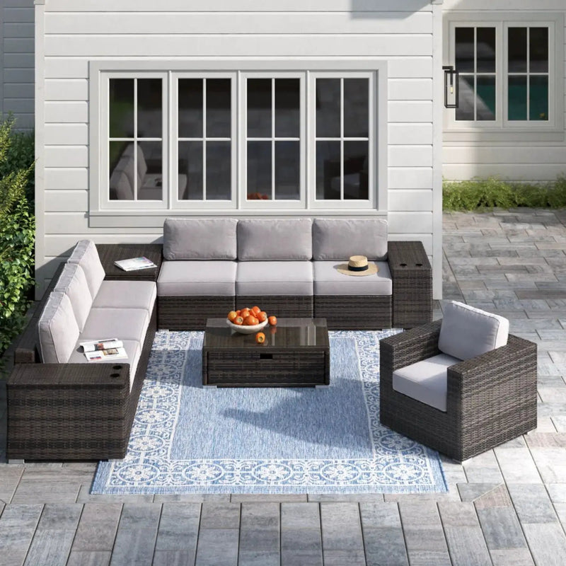 Modern Patio Rattan Sectional Set With Cushions by HouseOfZazla