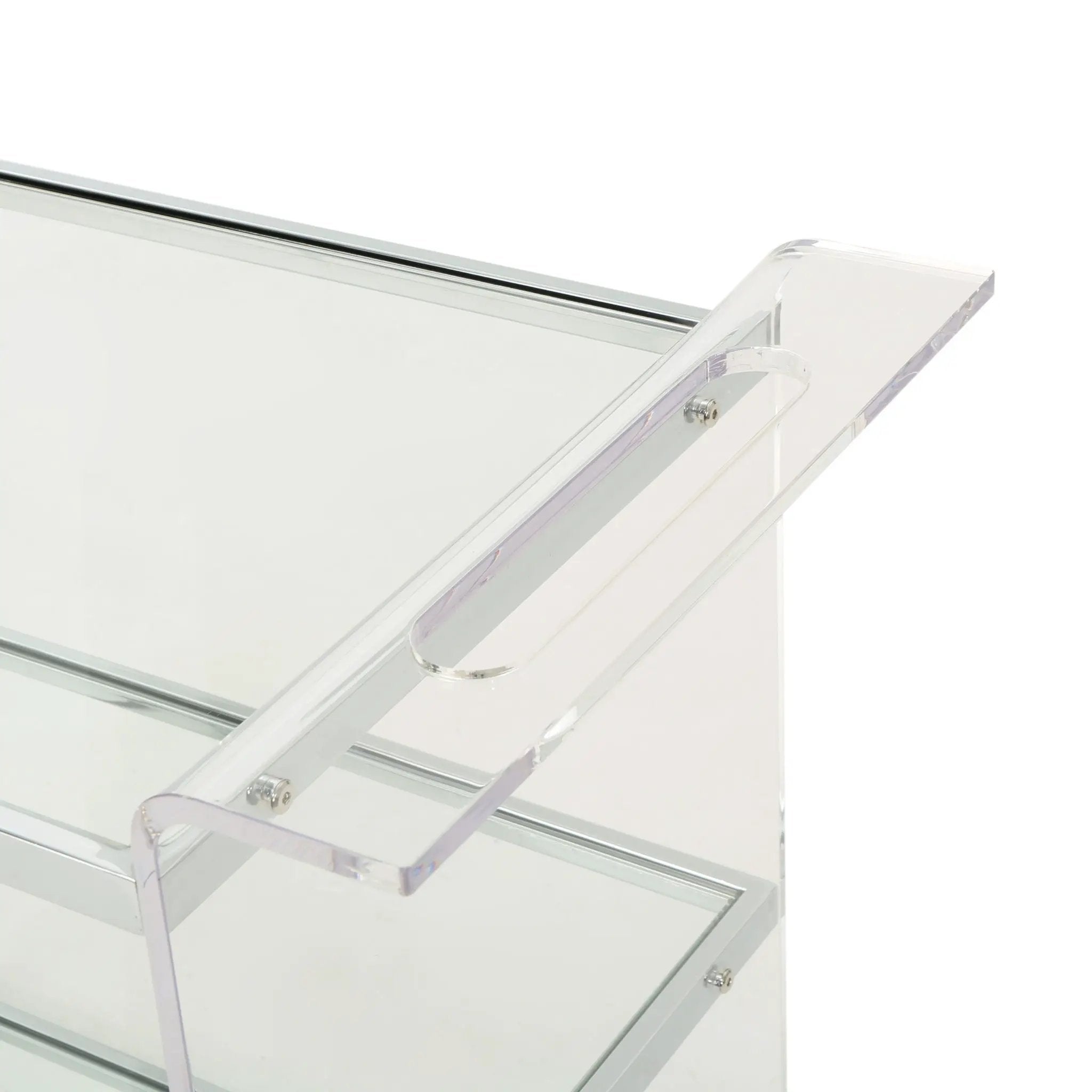 Elegant Acrylic Bar Cart With Tempered Glass Shelves And Rattan Metal Frame - Clear by HouseOfZazla