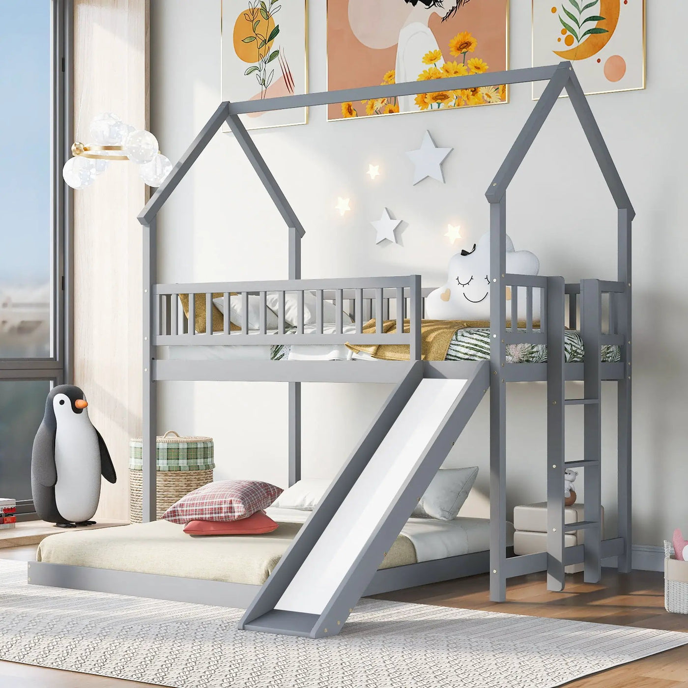 House Bunk Bed With Slide And Built In Ladder by HouseOfZazla