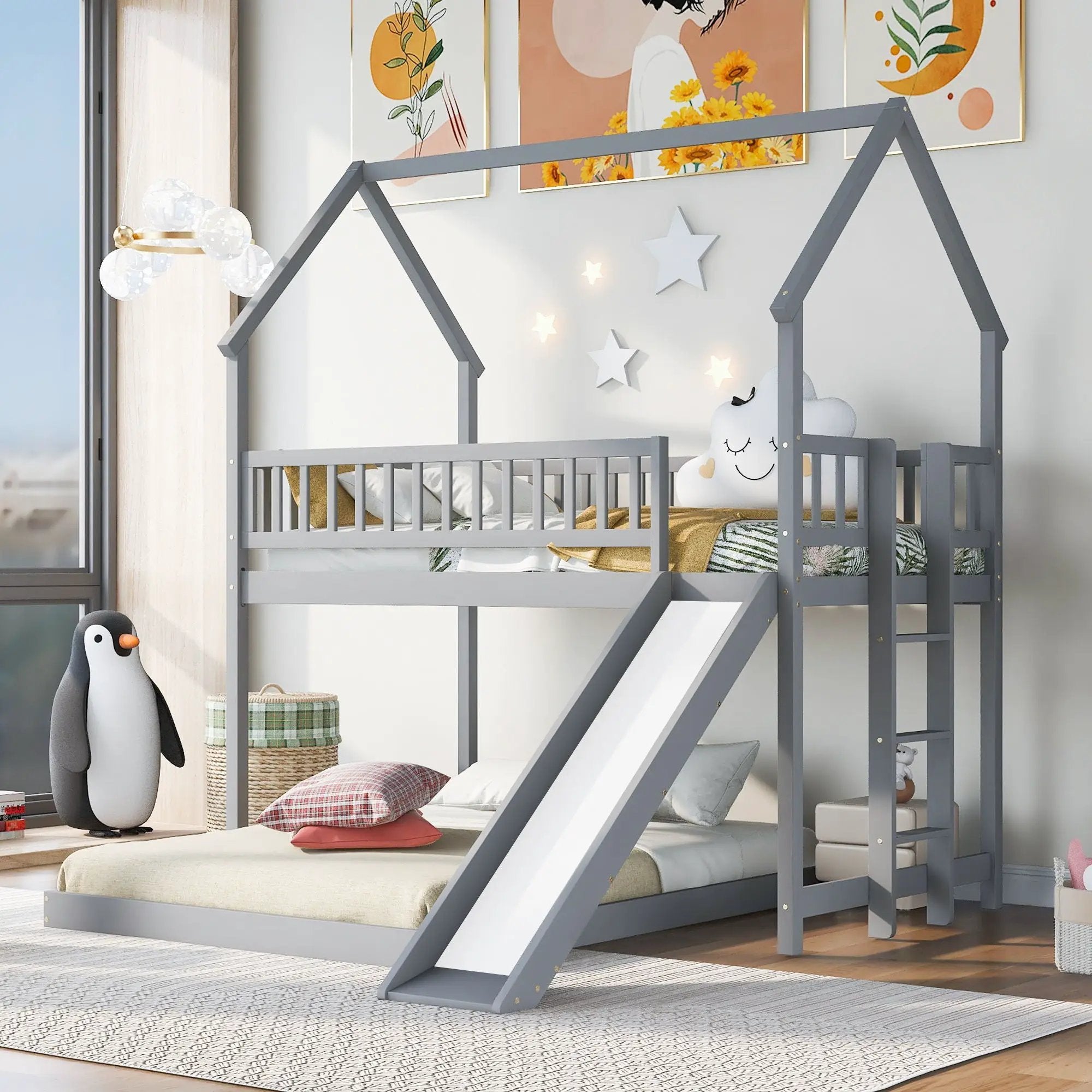 House Bunk Bed With Slide And Built In Ladder by HouseOfZazla