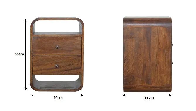 Solid Wood Chestnut Curve 2-Drawer Nightstand, 2 Open Slots by HouseOfZazla