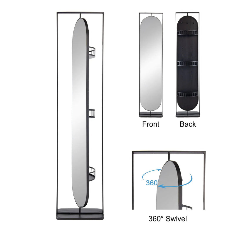 Full Length Standing Mirror, 360° Swivel Floor Mirror For Bedroom - Black by HouseOfZazla