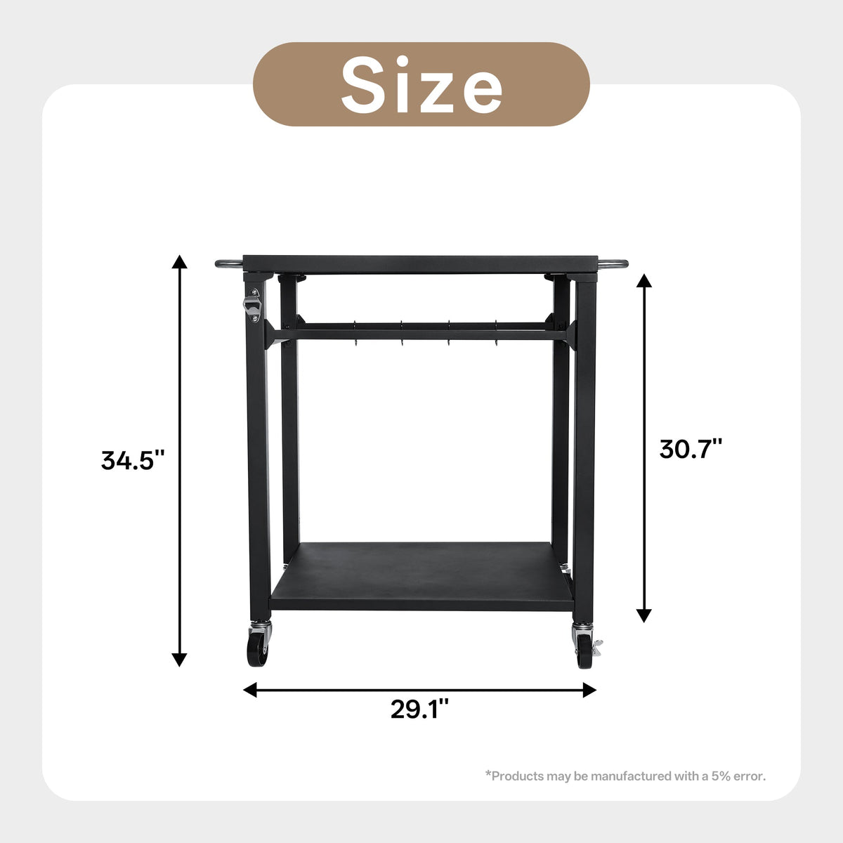 2-Tier Outdoor Grill Cart with Stainless Steel Top - Black, photo 5 of 10