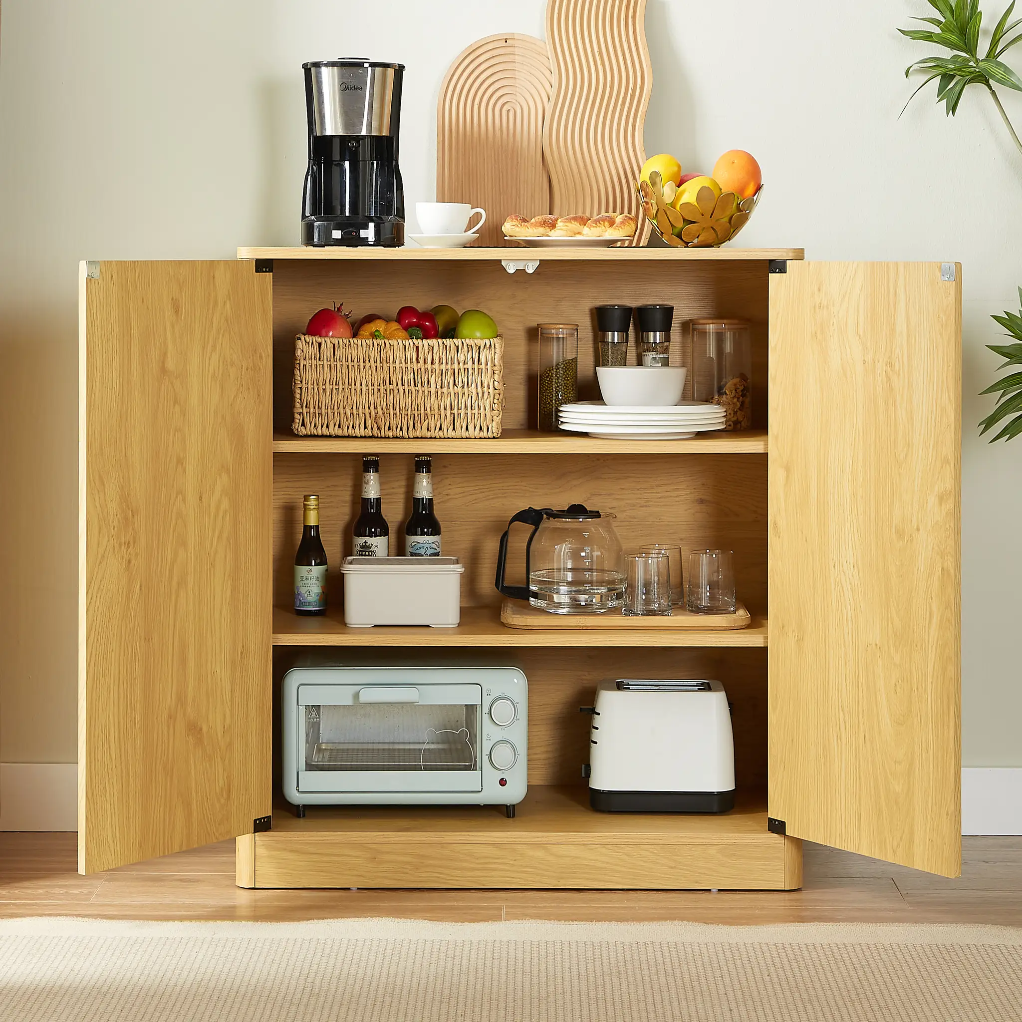 34.3" Modern Wavy Sideboard with Curved Contour Design by HouseOfZazla