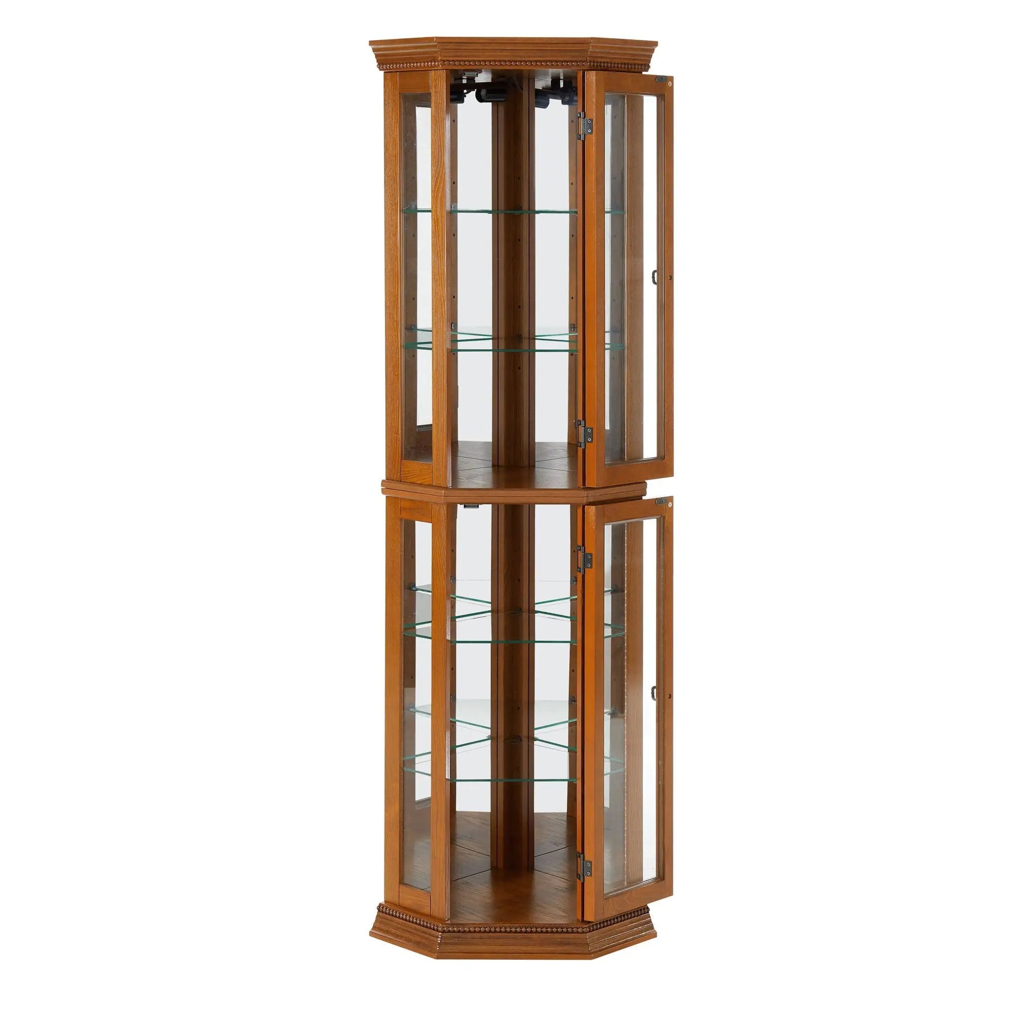 Corner Curio Cabinet With Lights, Adjustable Tempered Glass Shelves, Mirrored Back, Display Cabinet (E26 Light Bulb Not Included) by HouseOfZazla