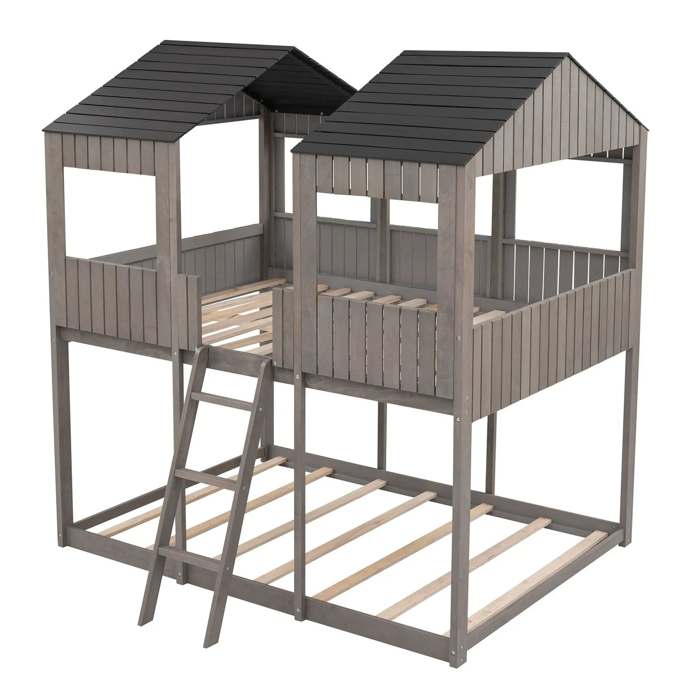 Bunk Bed With Roof, Window, Guardrail, Ladder by Unique Piece Furniture