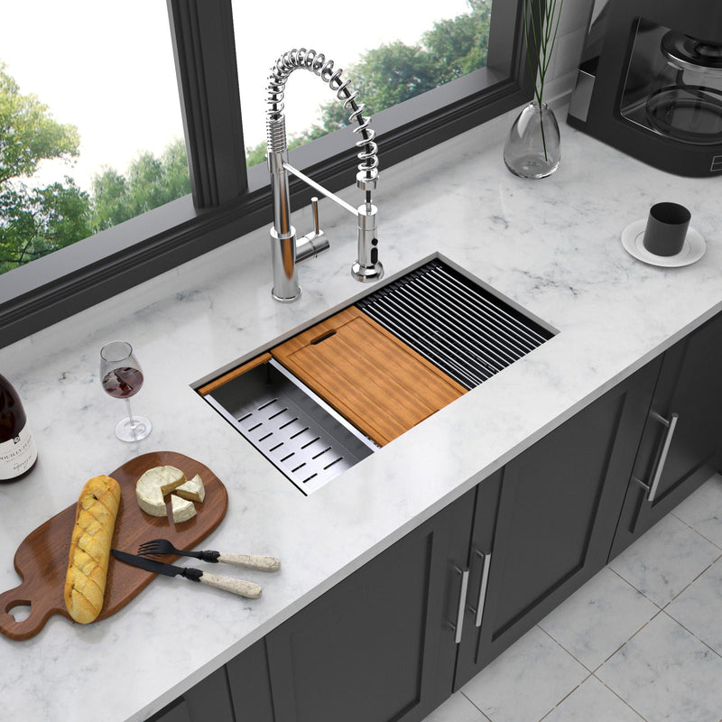 Workstation Kitchen Sink, Single Bowl Undermount 16 Gauge Stainless Steel - White by HouseOfZazla