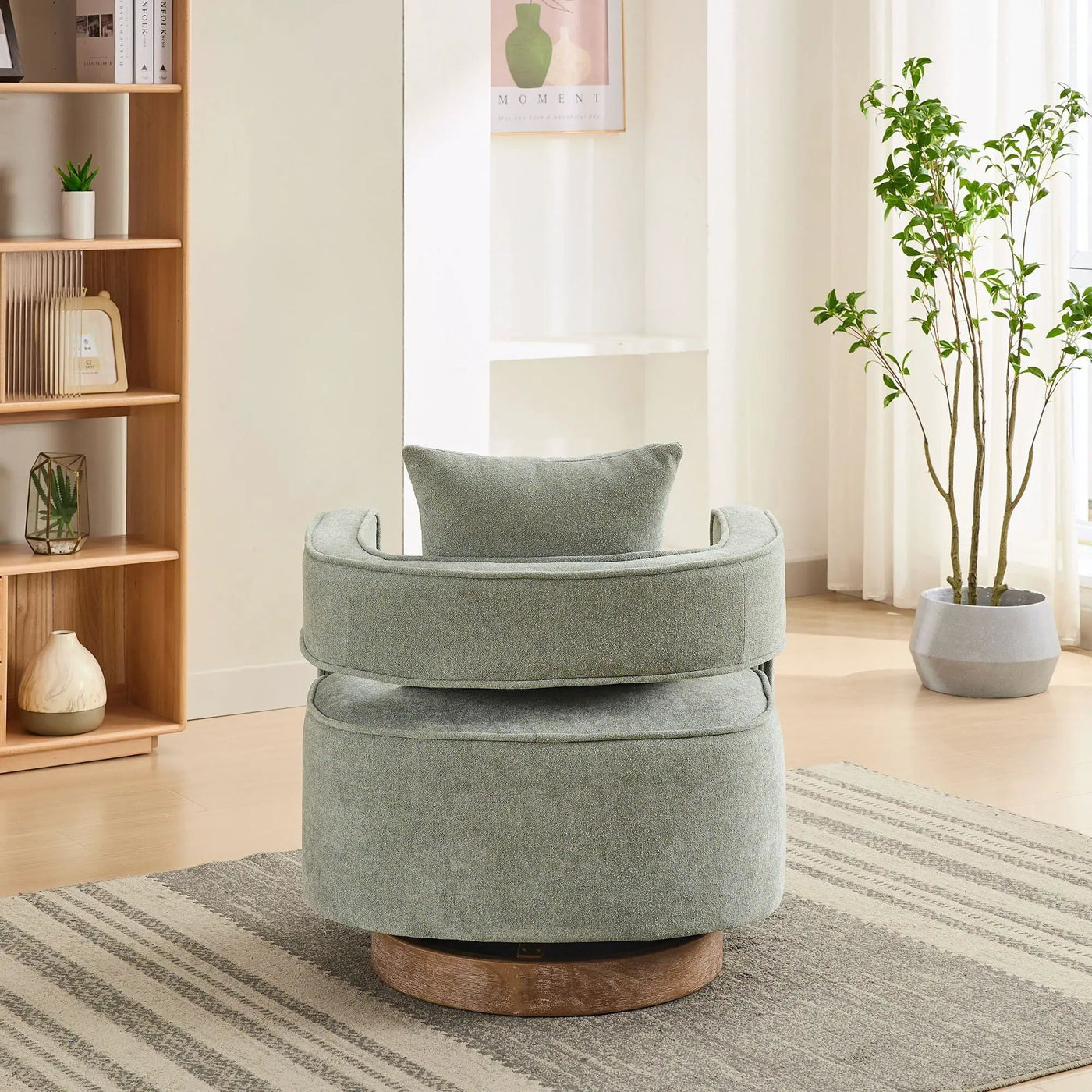 Swivel Accent Open Back Barrel Chair With Weathered Base by Unique Piece Furniture