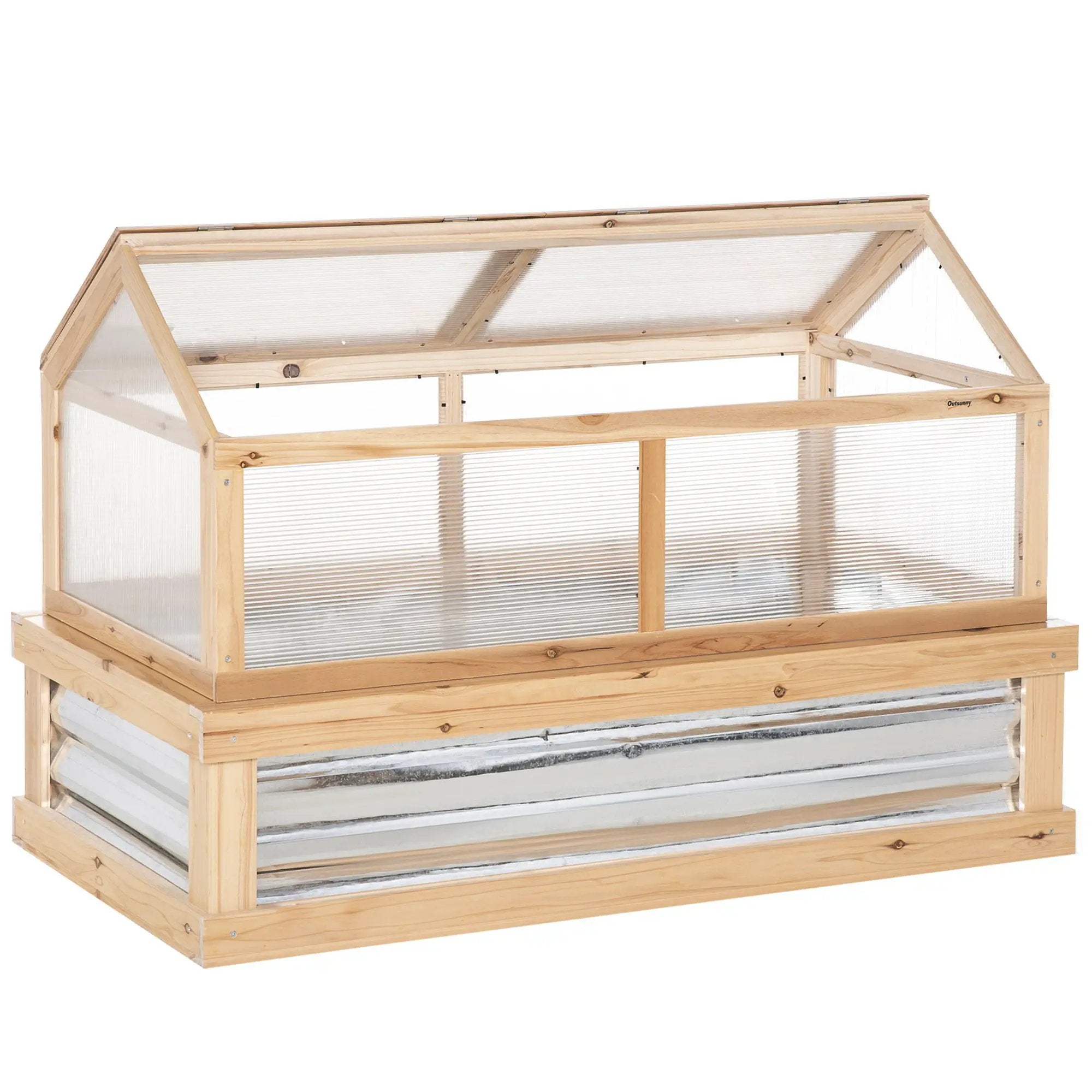 Outsunny - Raised Garden Bed With Polycarbonate Greenhouse, Wooden Garden Cold Frame Greenhouse, Flower Planter Protection, 48" x 24" x 32" - Natural by HouseOfZazla