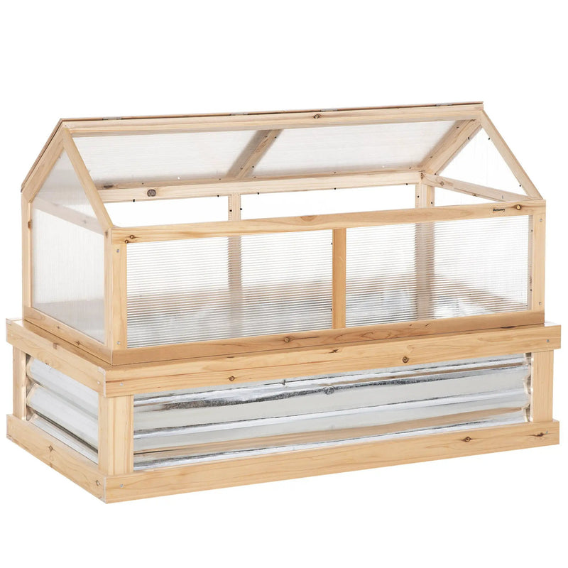 Outsunny - Raised Garden Bed With Polycarbonate Greenhouse, Wooden Garden Cold Frame Greenhouse, Flower Planter Protection, 48" x 24" x 32" - Natural by HouseOfZazla