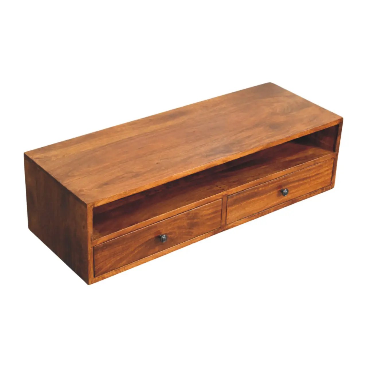 Solid Wood Lunar Wall-Mounted Media Unit, 2-Drawers, Chestnut by HouseOfZazla