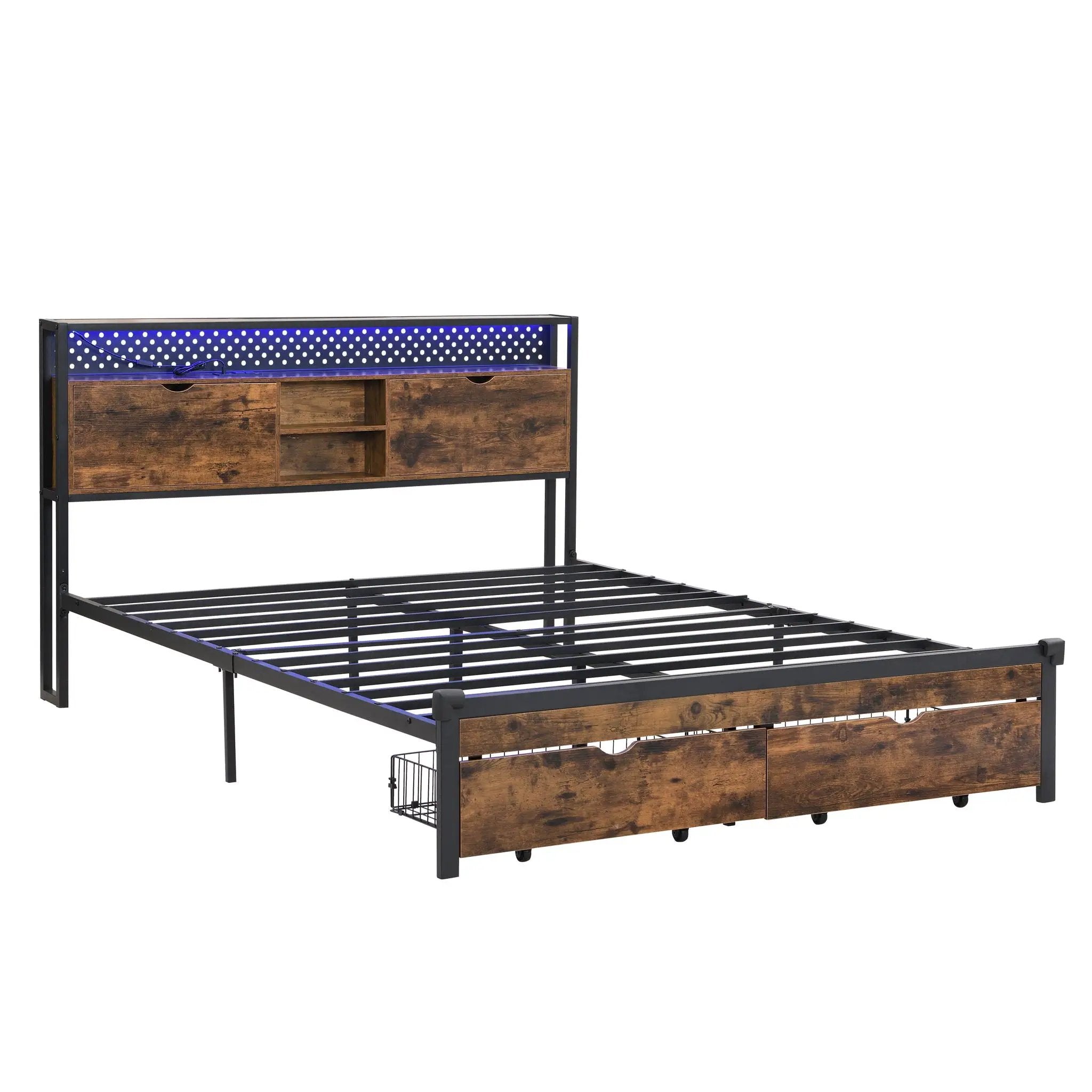 Modern Platform Bed, USB Charging Station, 2 Drawers, LED Lights by Unique Piece Furniture