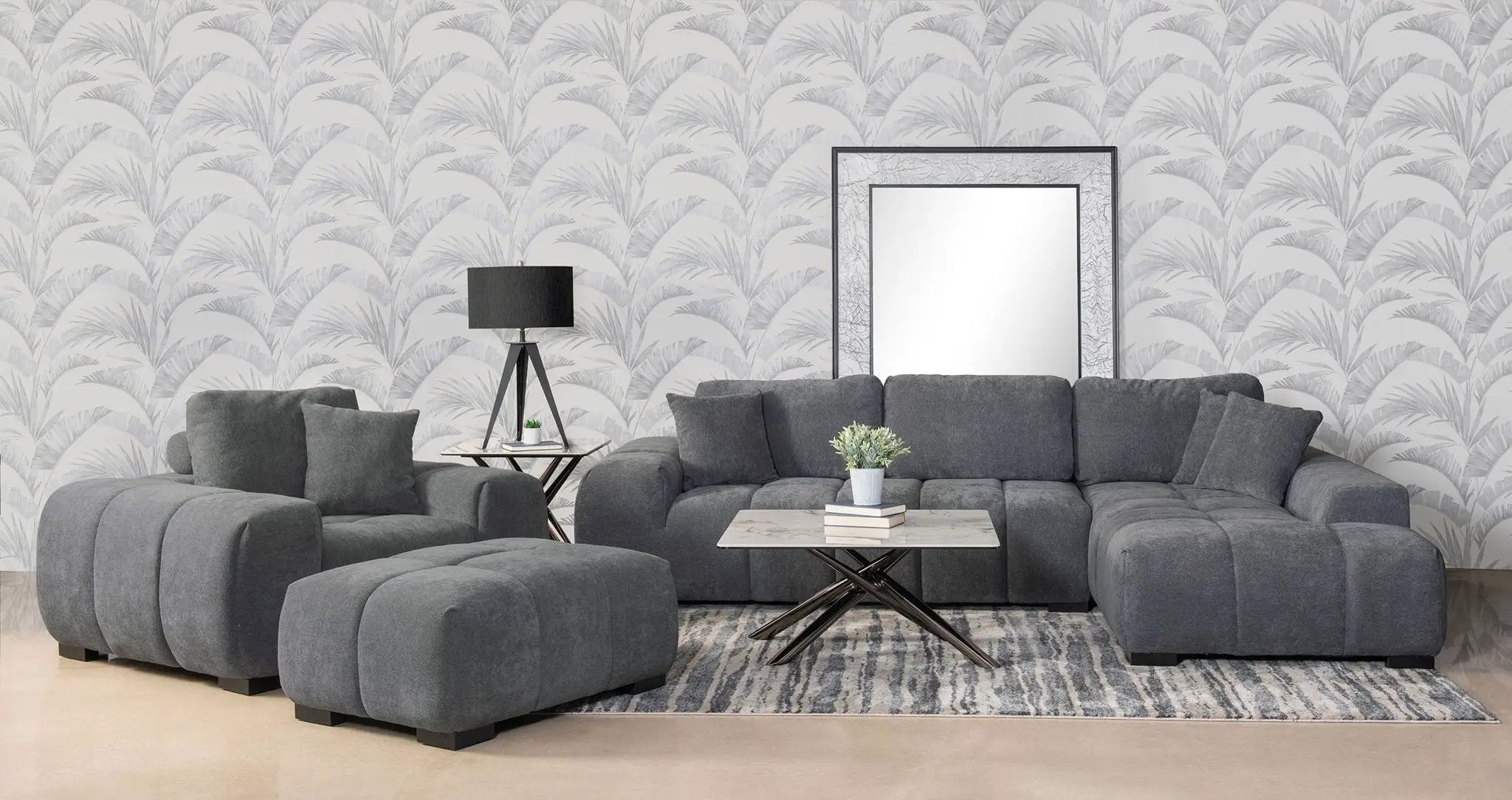 Octavia Upholstered Rectangular Ottoman Charcoal Grey by Unique Piece Furniture