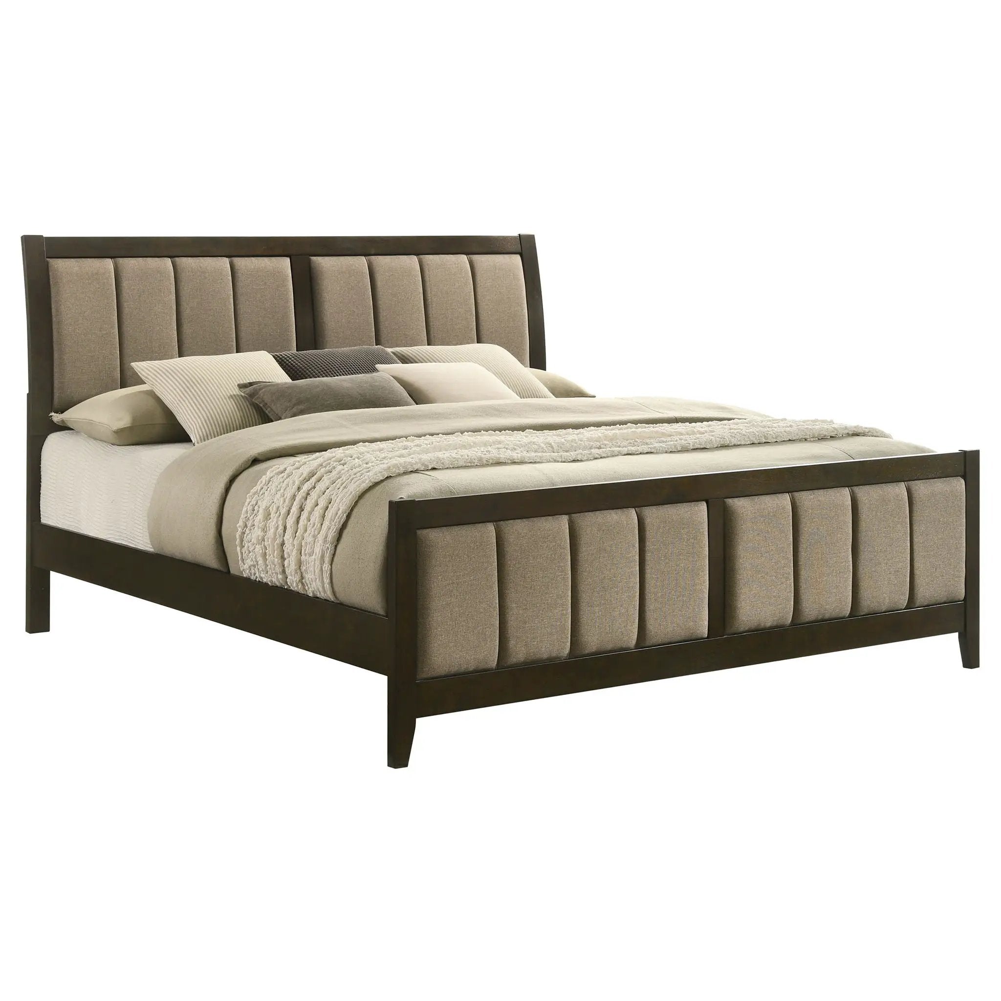 Clement - Upholstered Eastern King Bed - Dark Brown by HouseOfZazla