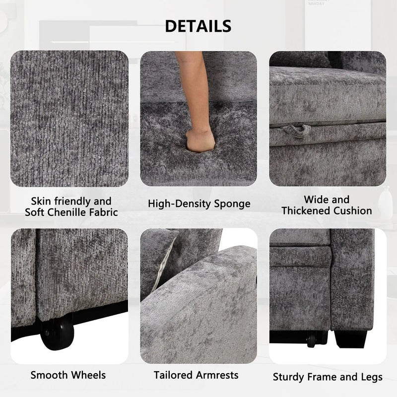 Pull Out Loveseat Sofa With Adjsutable Backrest, 2 Pillows, Cup Holders, USB Ports For Living Room by Unique Piece Furniture