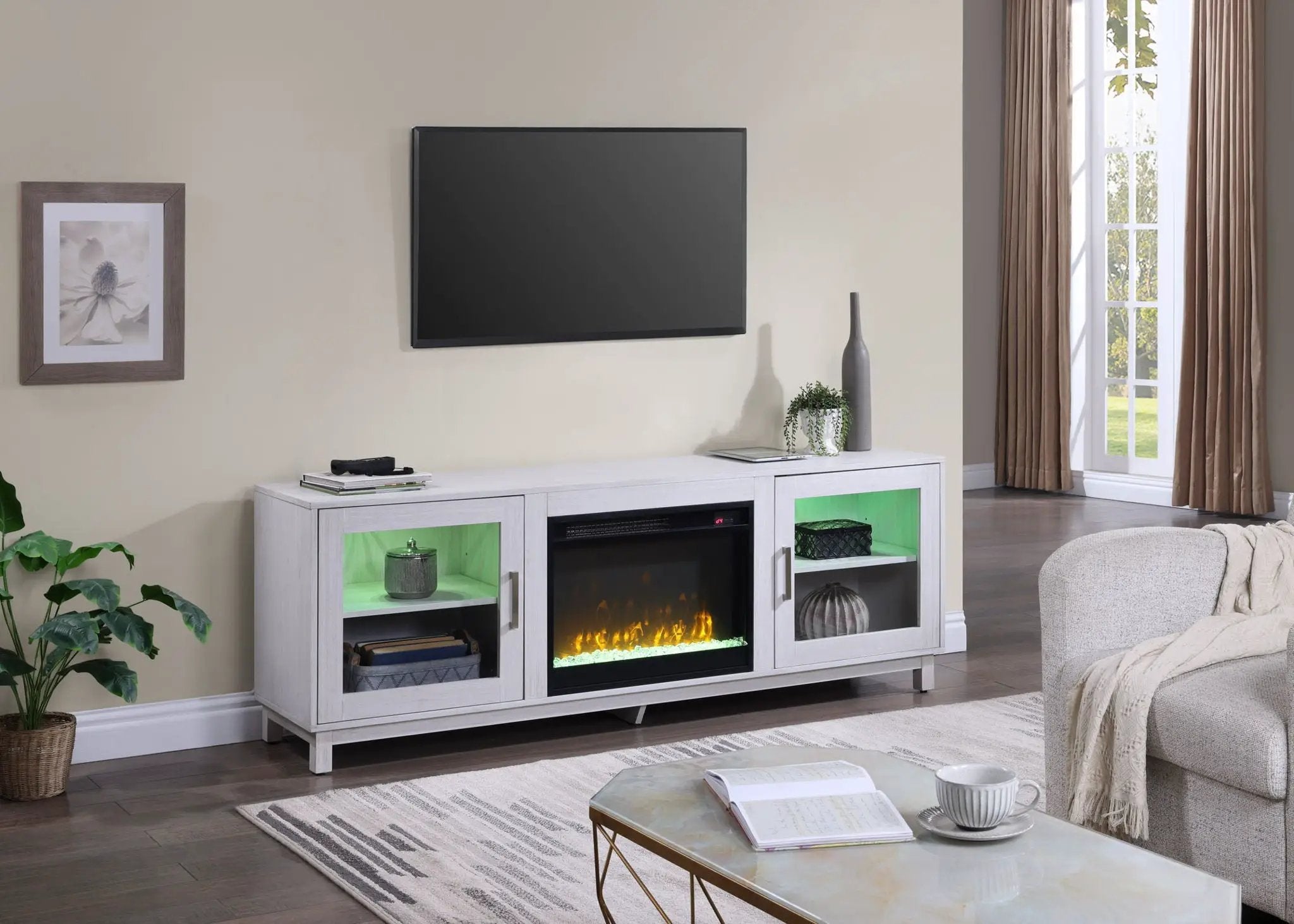 Summit - TV Stand Console With Fireplace - White Walnut Finish by Unique Piece Furniture