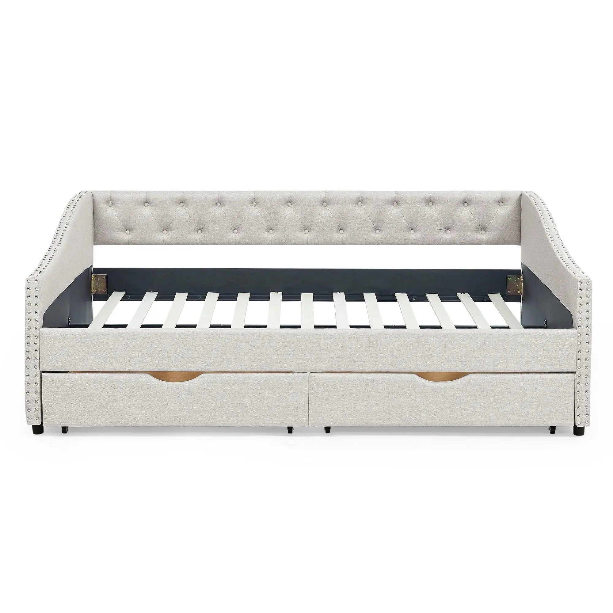 Upholstered Tufted Daybed With Drawers, Waved Arms by Unique Piece Furniture