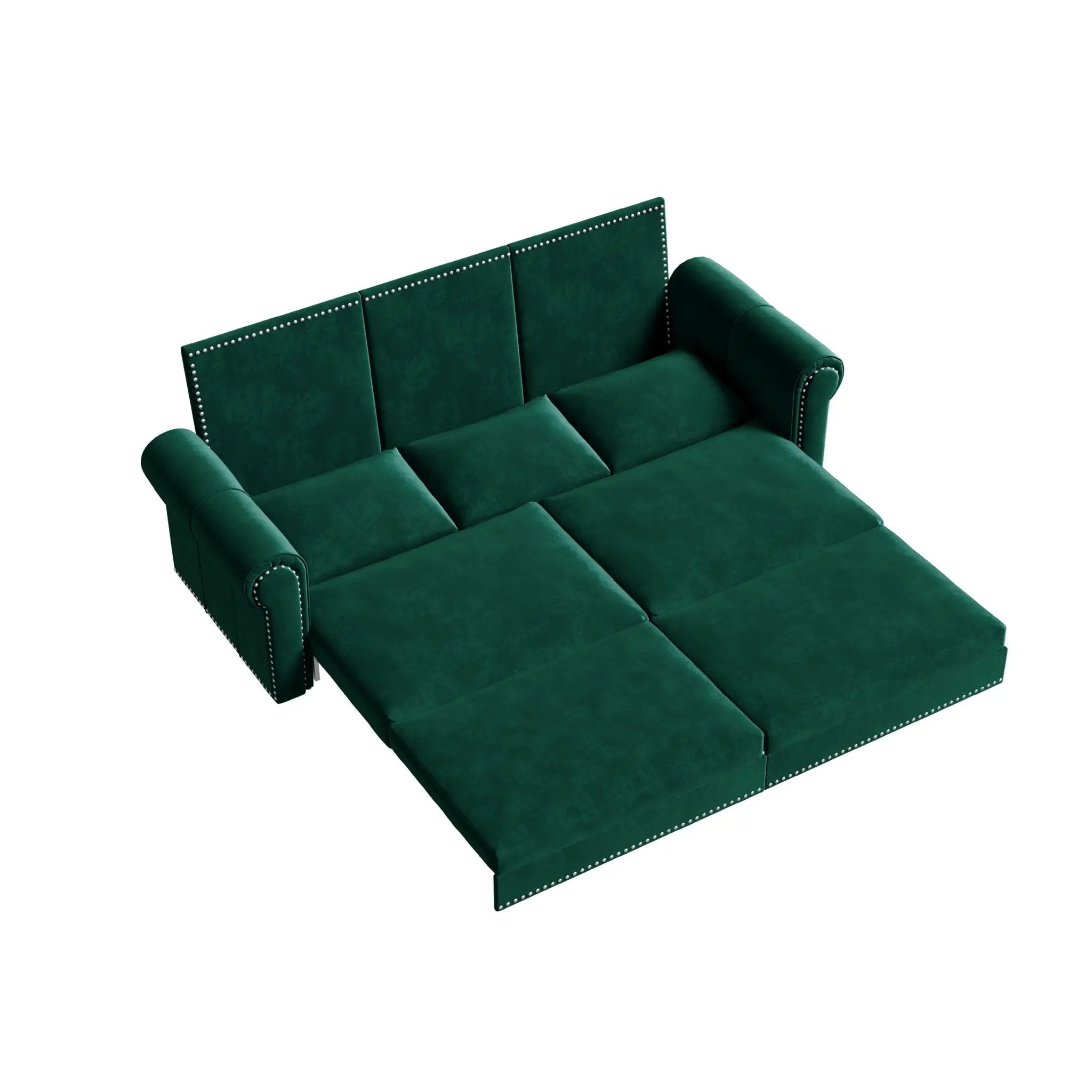 3 In 1 Convertible Sleeper Sofa With Nailhead Trim & Rolled Arm