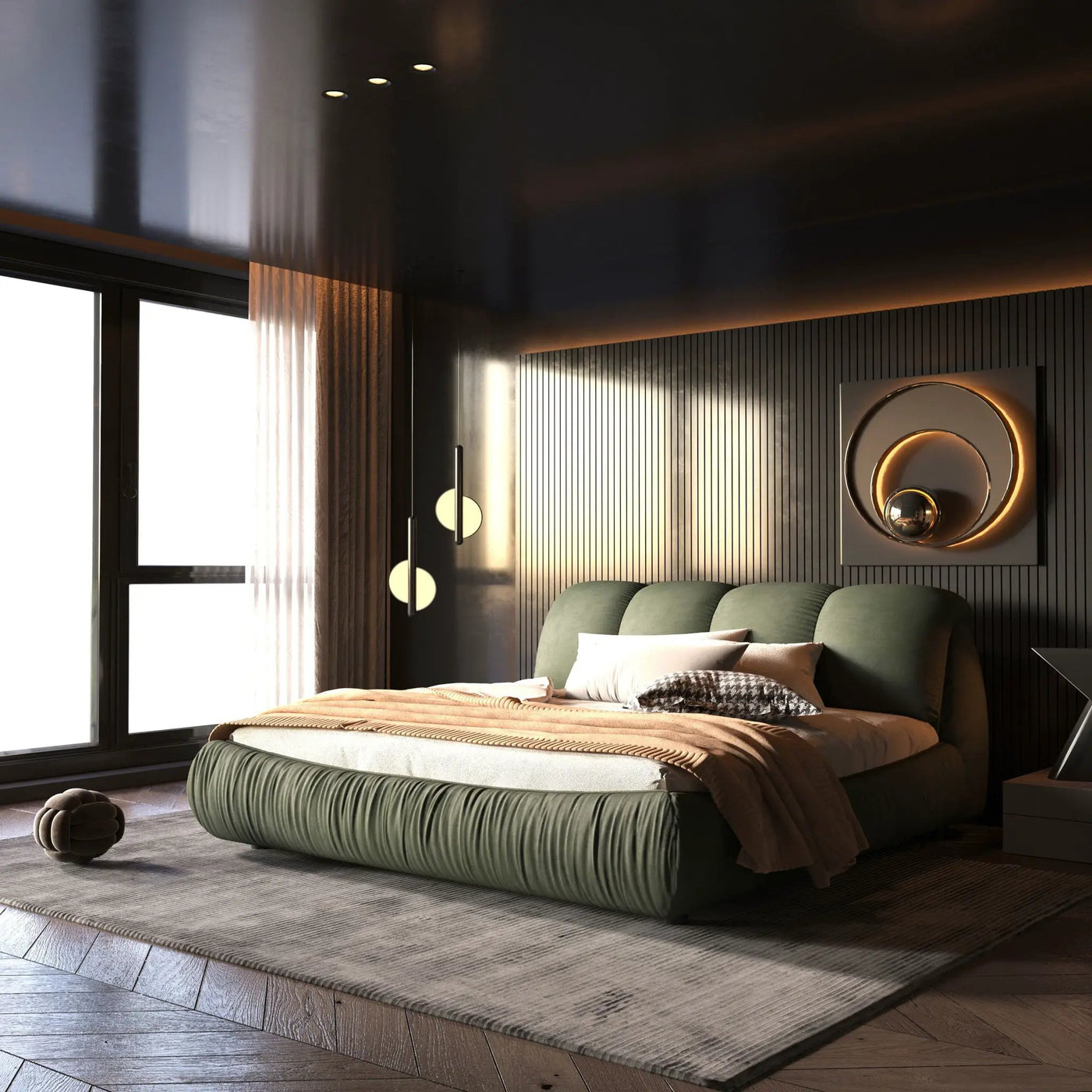 Luxury Upholstered Platform Bed With Oversized Padded Backrest And Solid Wood Frame by HouseOfZazla