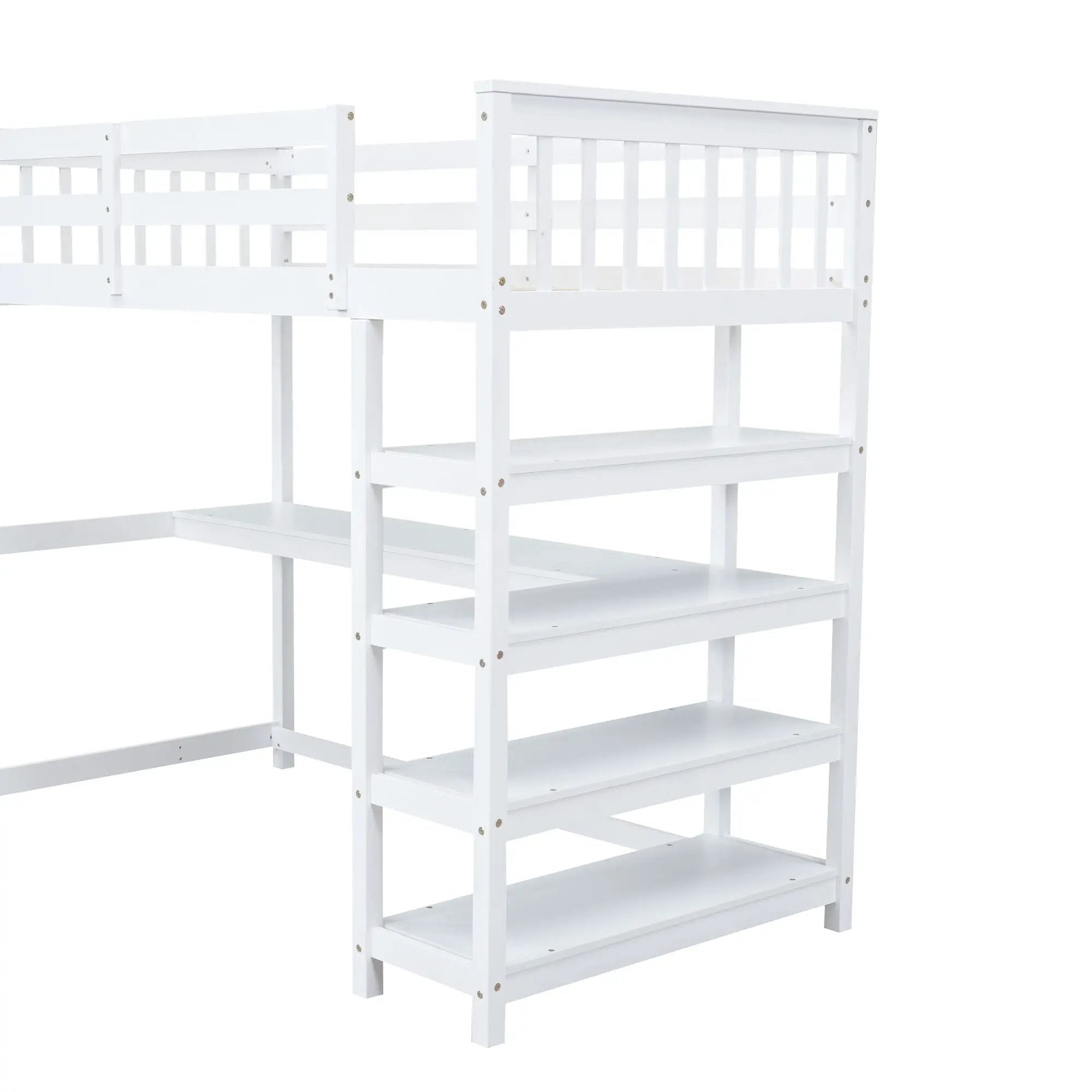Loft Bed With Storage Shelves And Under Bed Desk