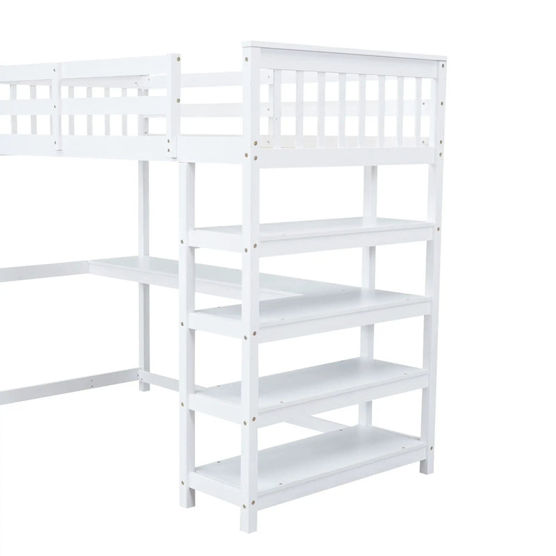 Loft Bed With Storage Shelves And Under Bed Desk