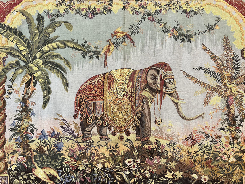 Vintage Tapestry 4 x 5.6, Adorned Elephant Pictorial by Jewel Rugs