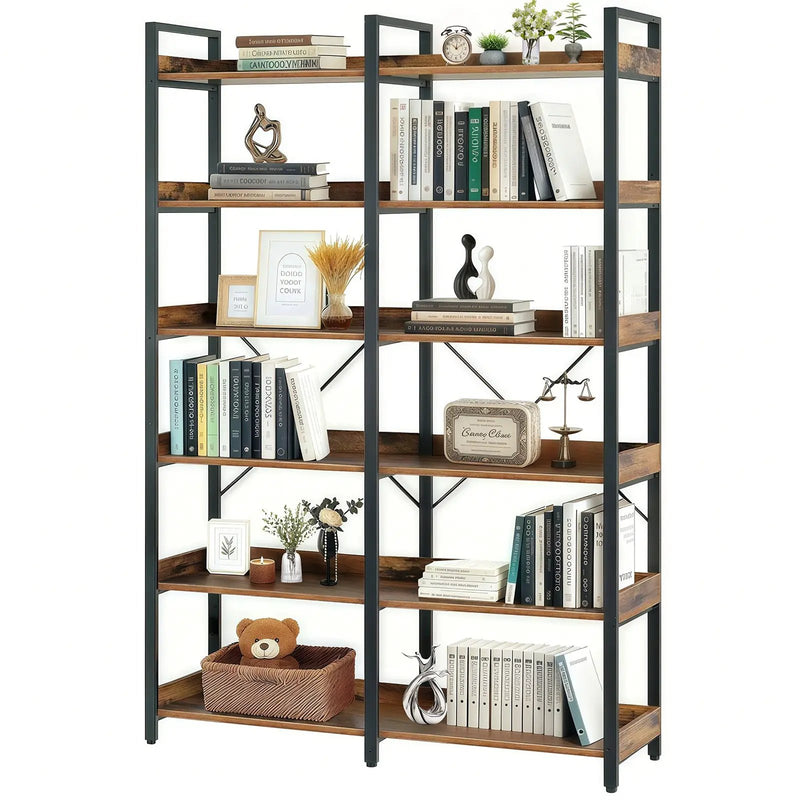6-Tier Industrial Bookshelf With 12 Open Shelves by HouseOfZazla