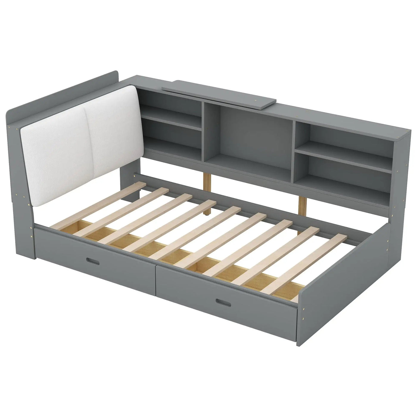 Platform Bed With Storage Headboard, Shelves And 2 Drawers by HouseOfZazla