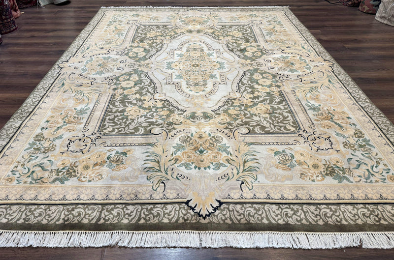 Aubusson Rug 8x10, Very Fine 225 KPSI, Floral, French European Design, Pakistani Carpet by Jewel Rugs