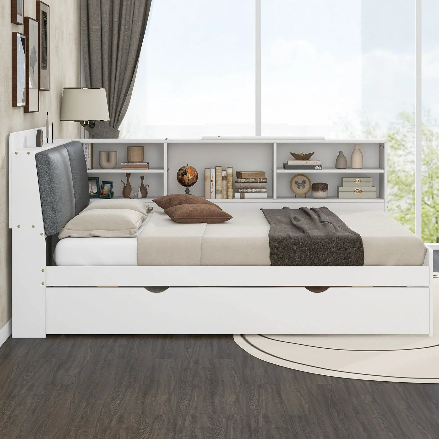 Platform Bed With Trundle, Shelves, And Storage Headboard by HouseOfZazla