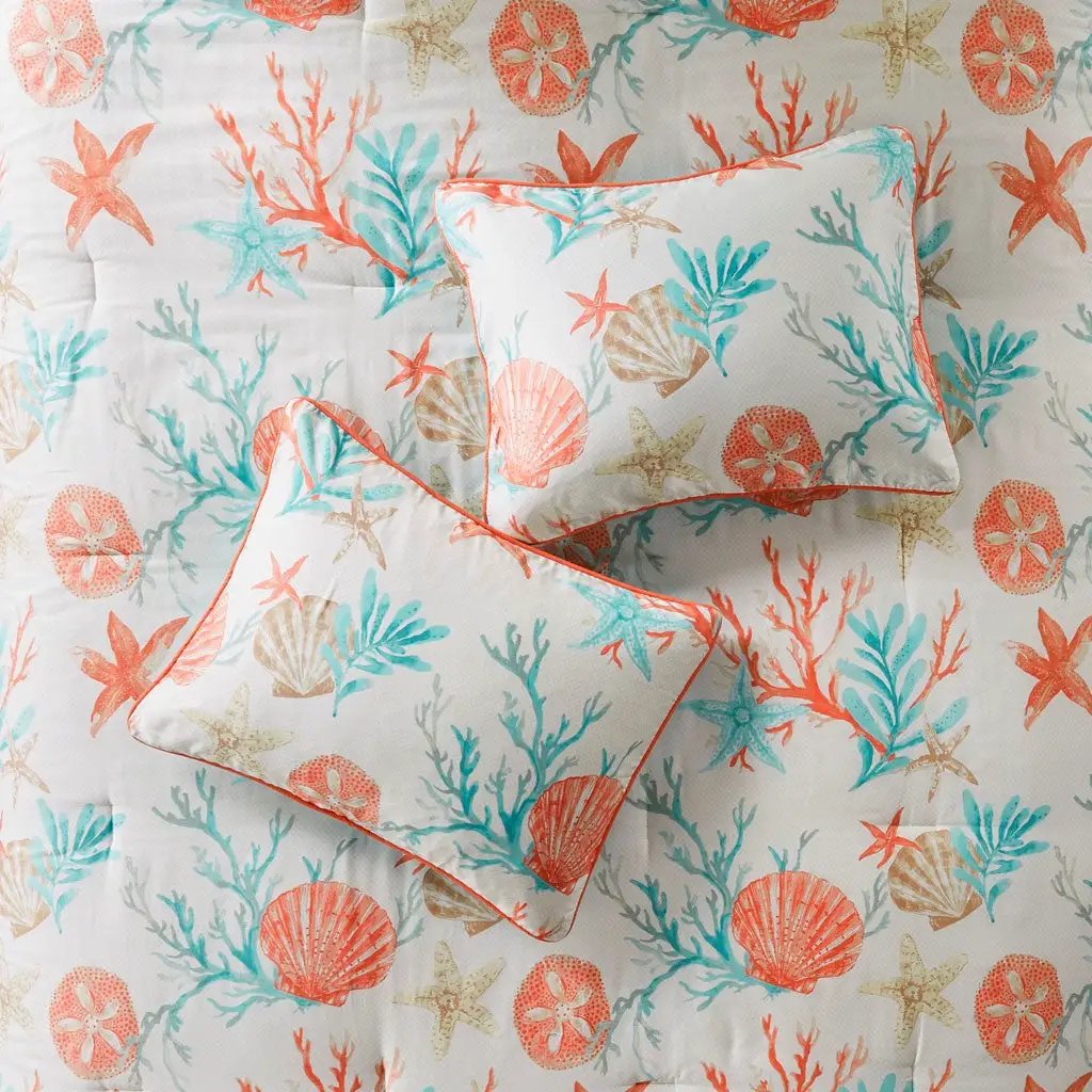 7 Piece Cotton Sateen Comforter Set Coral Queen by HouseOfZazla