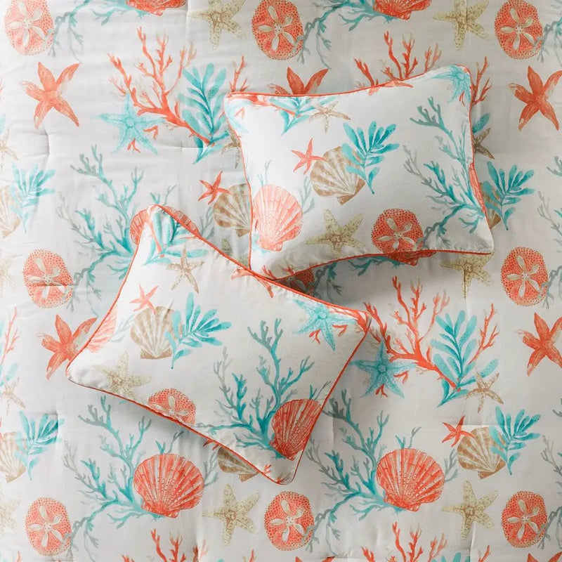 7 Piece Cotton Sateen Comforter Set Coral Queen by HouseOfZazla