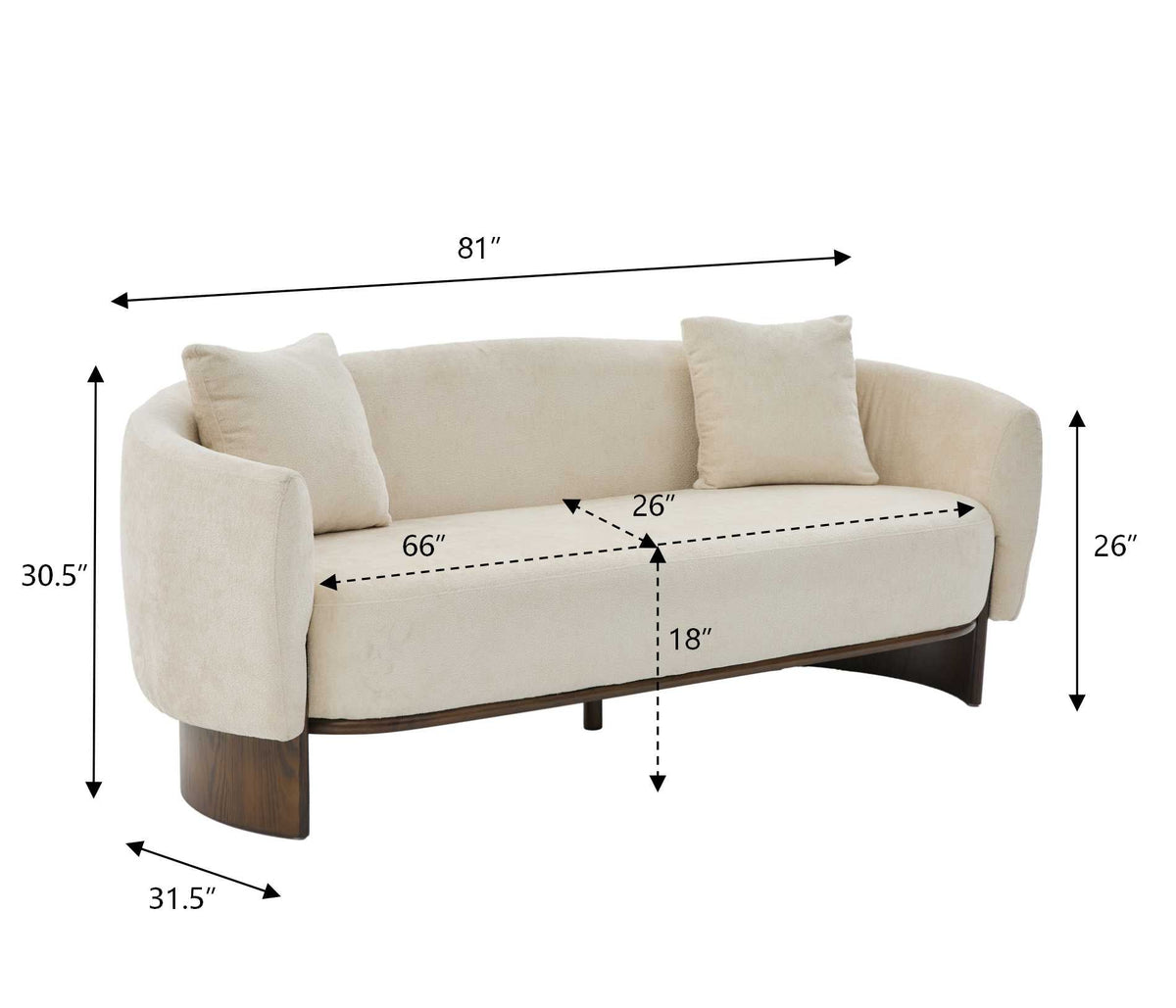 81 in. Curved Boucle Sofa with Wooden Base - Boucle Upholstery, photo 5 of 10