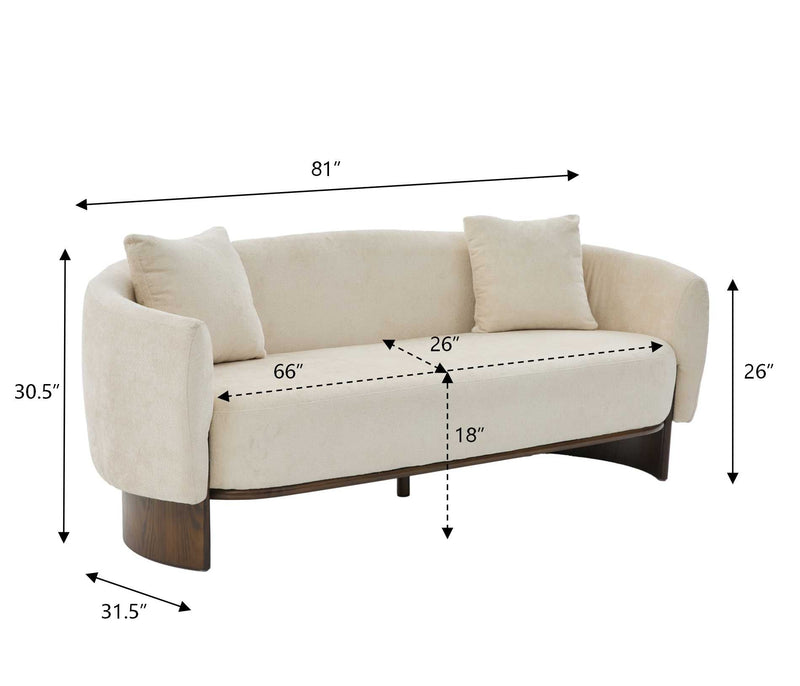 81 in. Curved Boucle Sofa with Wooden Base - Boucle Upholstery, photo 5 of 10