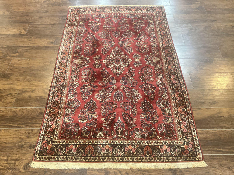 Antique Persian Sarouk Rug 4x7, Hand Knotted Wool Red Persian Carpet, Floral by Jewel Rugs