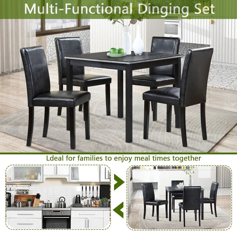 5 Pieces Wooden Dining Table Set, Square Table And 4 Upholstered Chairs by Unique Piece Furniture