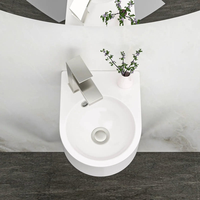 Modern Rectangle Wall Mount Bathroom Sink With Single Faucet Hole - White by HouseOfZazla