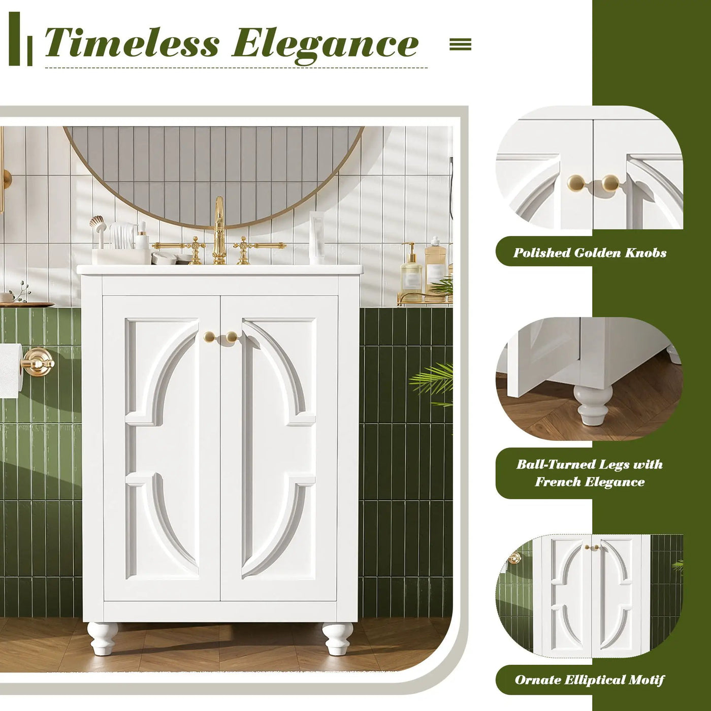 Bathroom Vanity With Ornate Elliptical Motif, Soft Close Hinges by HouseOfZazla