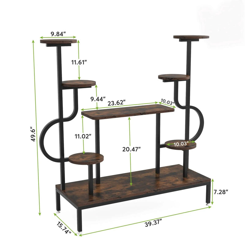 8 Tier Plant Stand With Round And Square Shelves For Living Room, Patio, Balcony & Garden - Brown / Black by HouseOfZazla