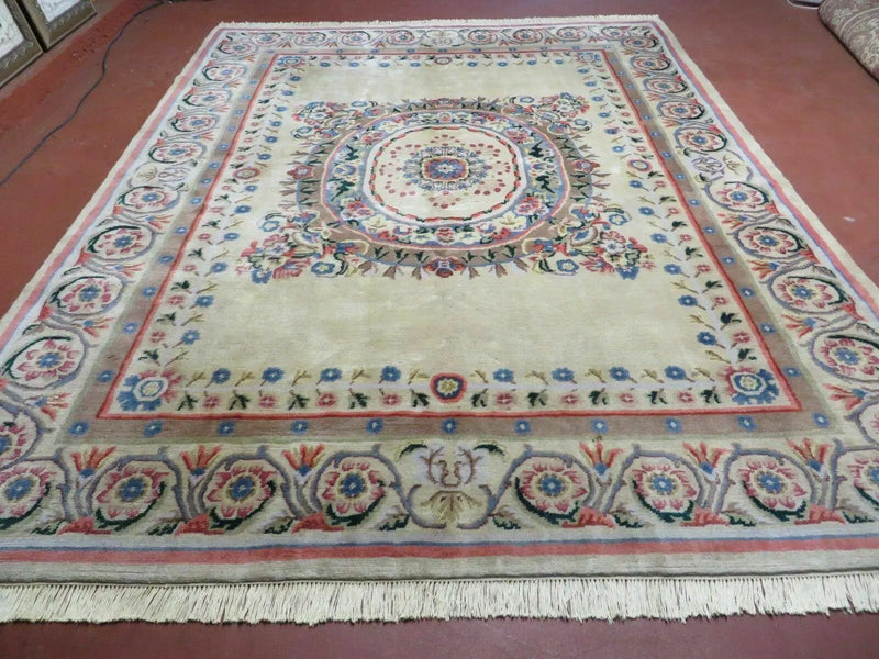 8' X 10' Vintage Handmade Wool Rug Aubusson Savonnerie Design European Nice by Jewel Rugs