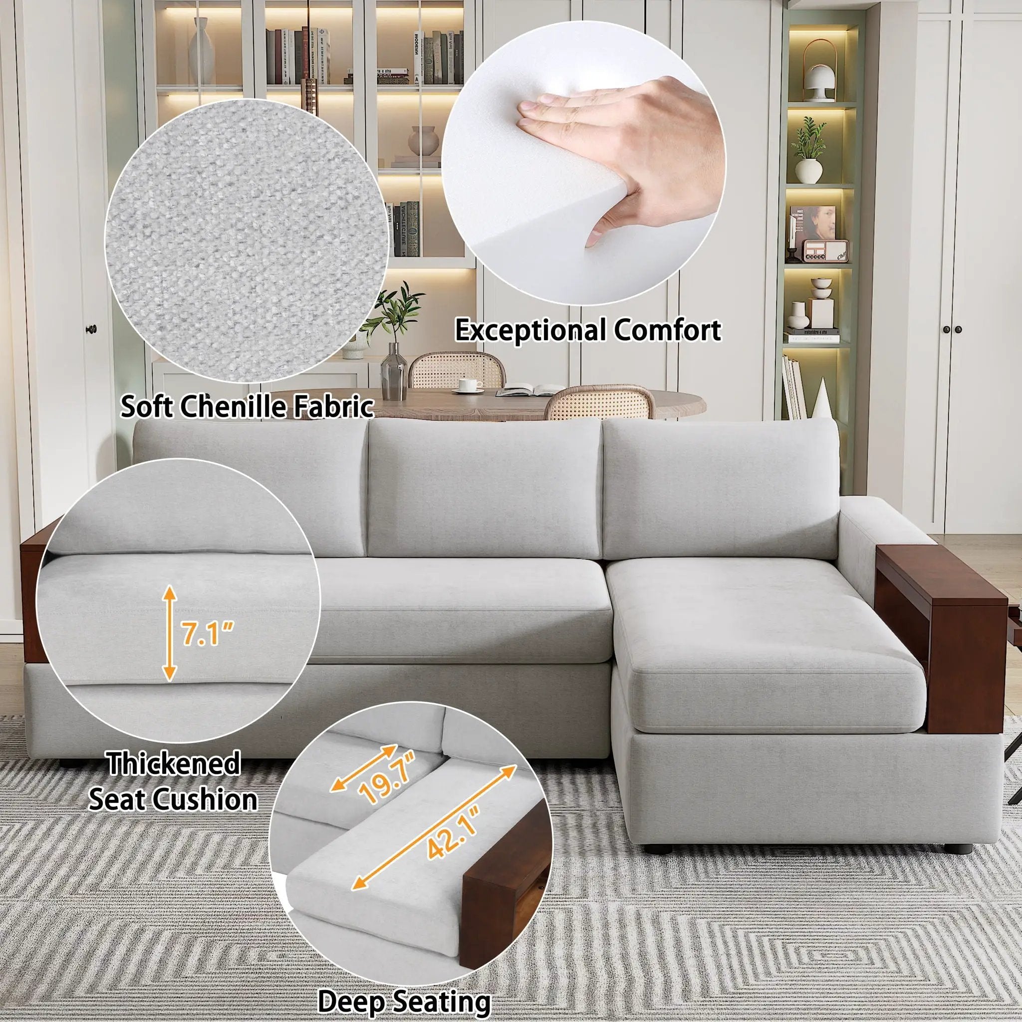 Sectional Sofa Upholstered Sofa Couch With Reversible Armrests For Living Room by HouseOfZazla