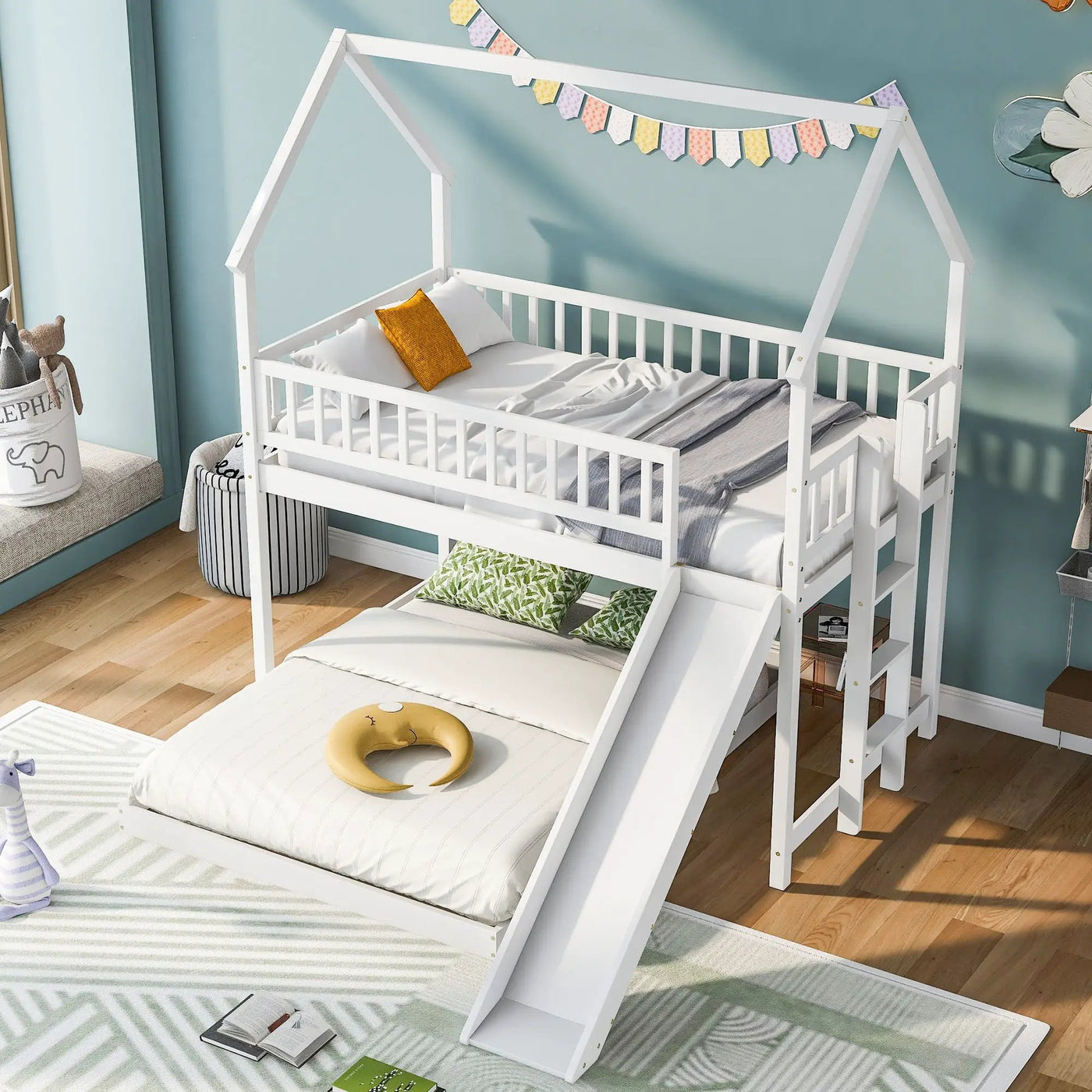 House Bunk Bed With Slide And Built In Ladder by HouseOfZazla