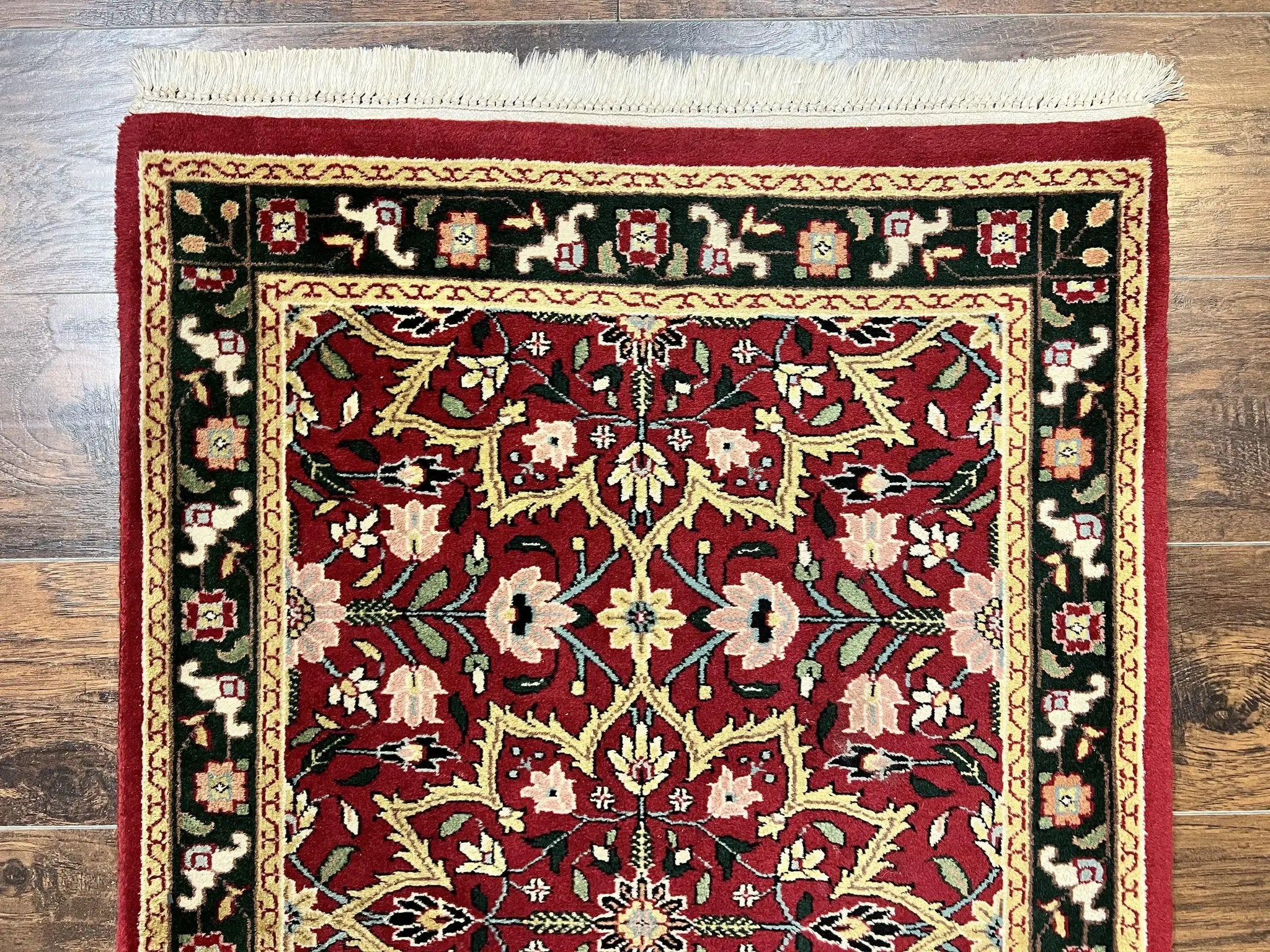 Indo Persian Runner Rug 2.6 x 10, Floral Hand Knotted Wool Hallway Rug, Red by Jewel Rugs