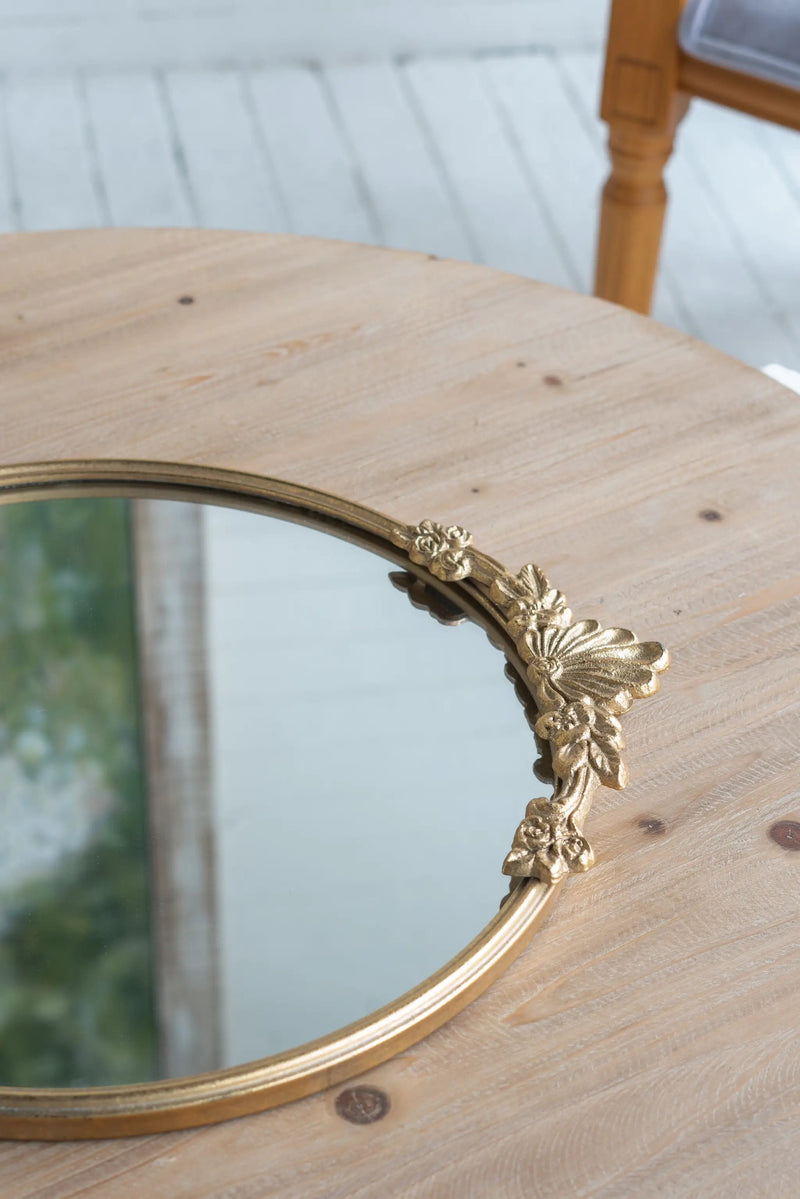 19x16x1" Round Mirror Tray with Gold Leaf Detailing by HouseOfZazla