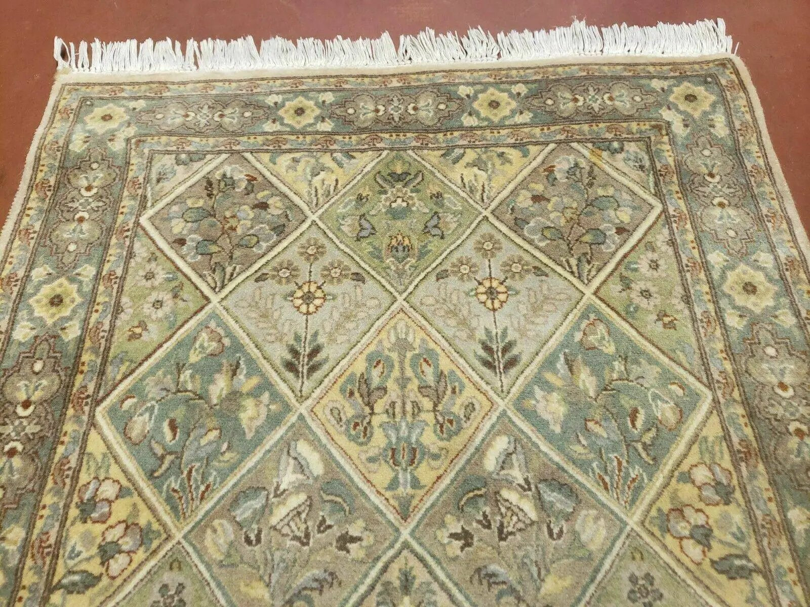 2' 7" X 9' Vintage Handmade India Floral Oriental Wool Runner Rug Hand Knotted by Jewel Rugs