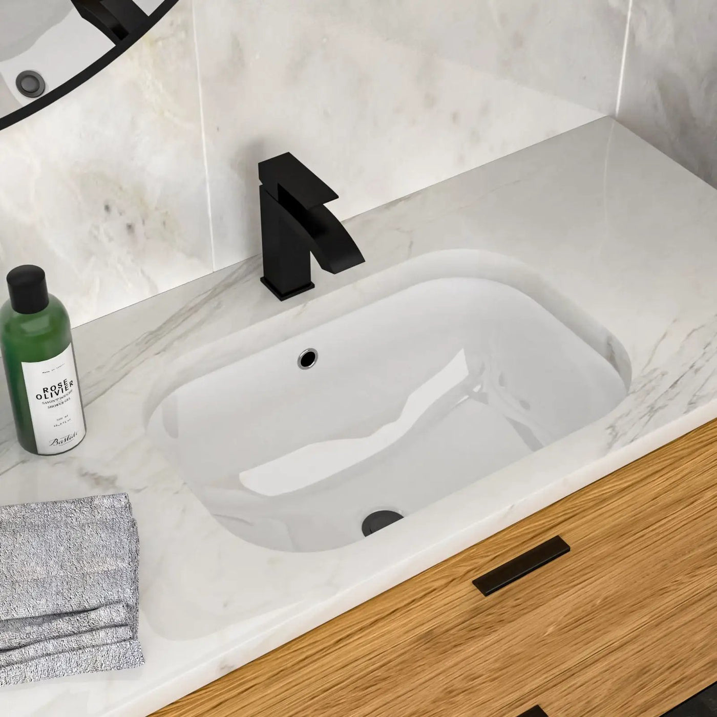 Modern Ceramic Undermount Bathroom Sink With Overflow, High Quality by HouseOfZazla